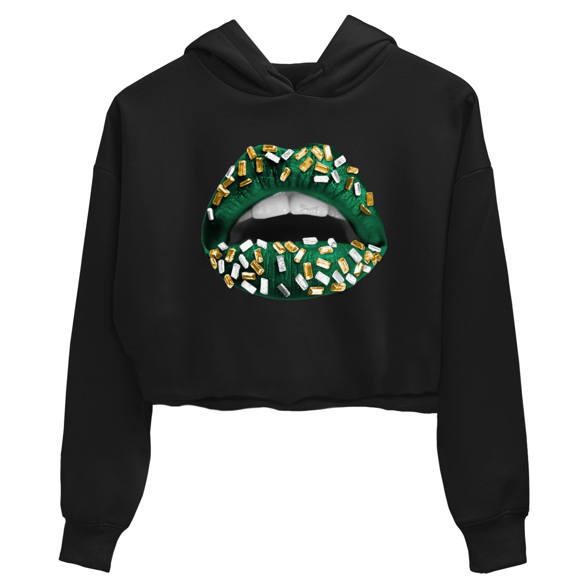 Sneaker Threads – Sneaker Tees To Match Air Jordan 1 Pro Green – Lips Jewel Crop Tee Black 2. Perfect for Jordan releases 2025 colorways.