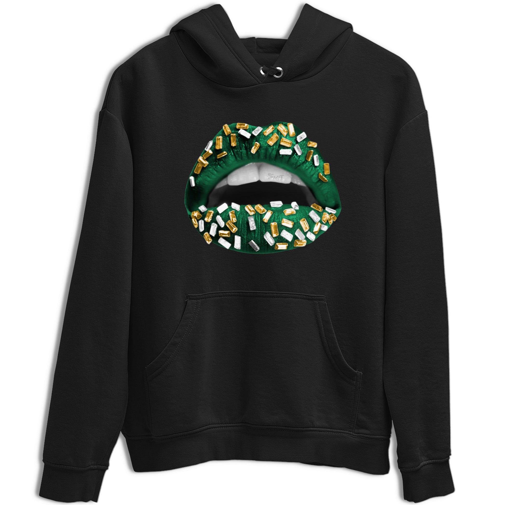 Sneaker Threads – Sneaker Tees To Match Air Jordan 1 Pro Green – Lips Jewel Graphic Tee Black 2. Perfect for Jordan releases 2025 colorways.