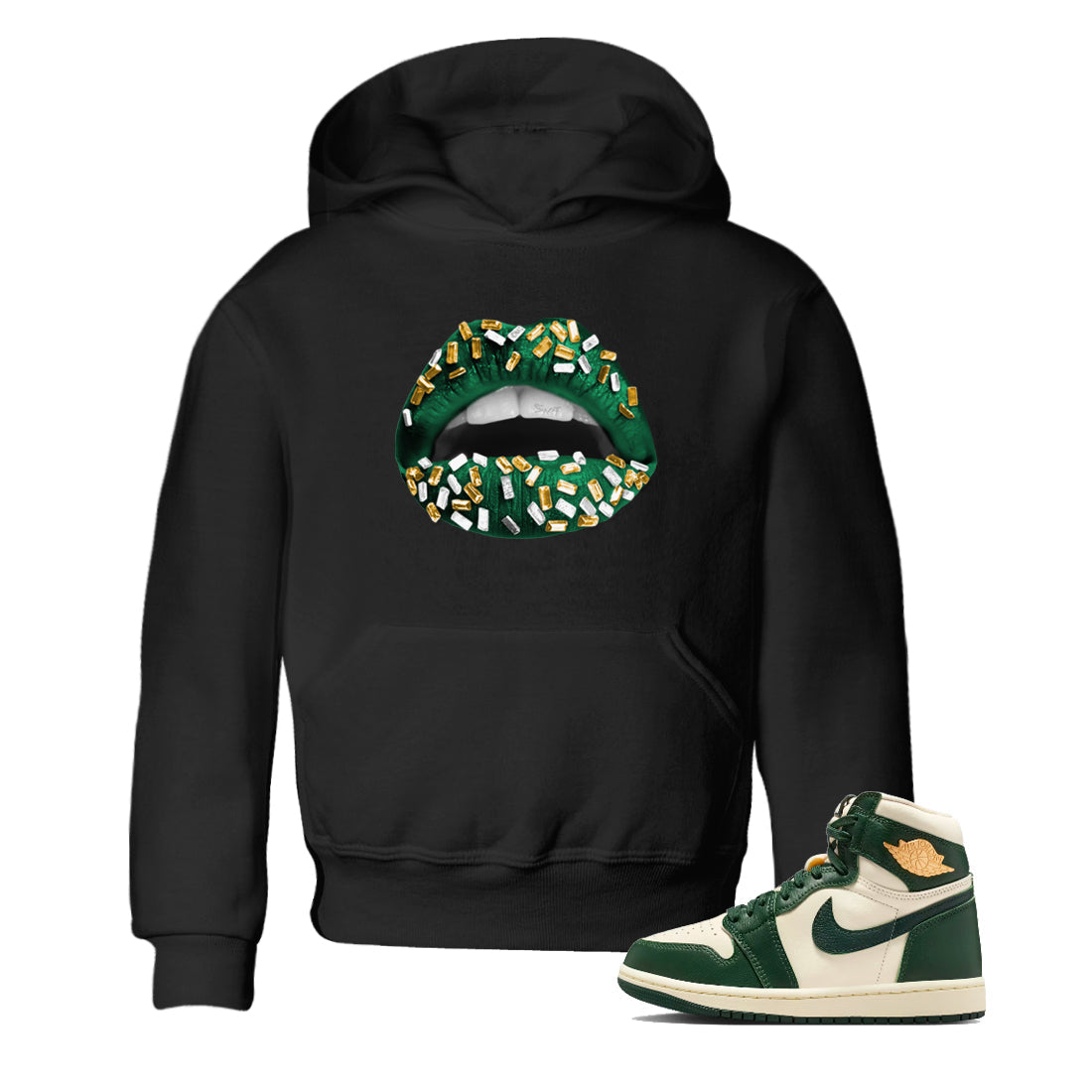 Sneaker Threads – Sneaker Tees To Match Air Jordan 1 Pro Green – Lips Jewel Youth Graphic Tee Black 1. Perfect for Jordan releases 2025 colorways.