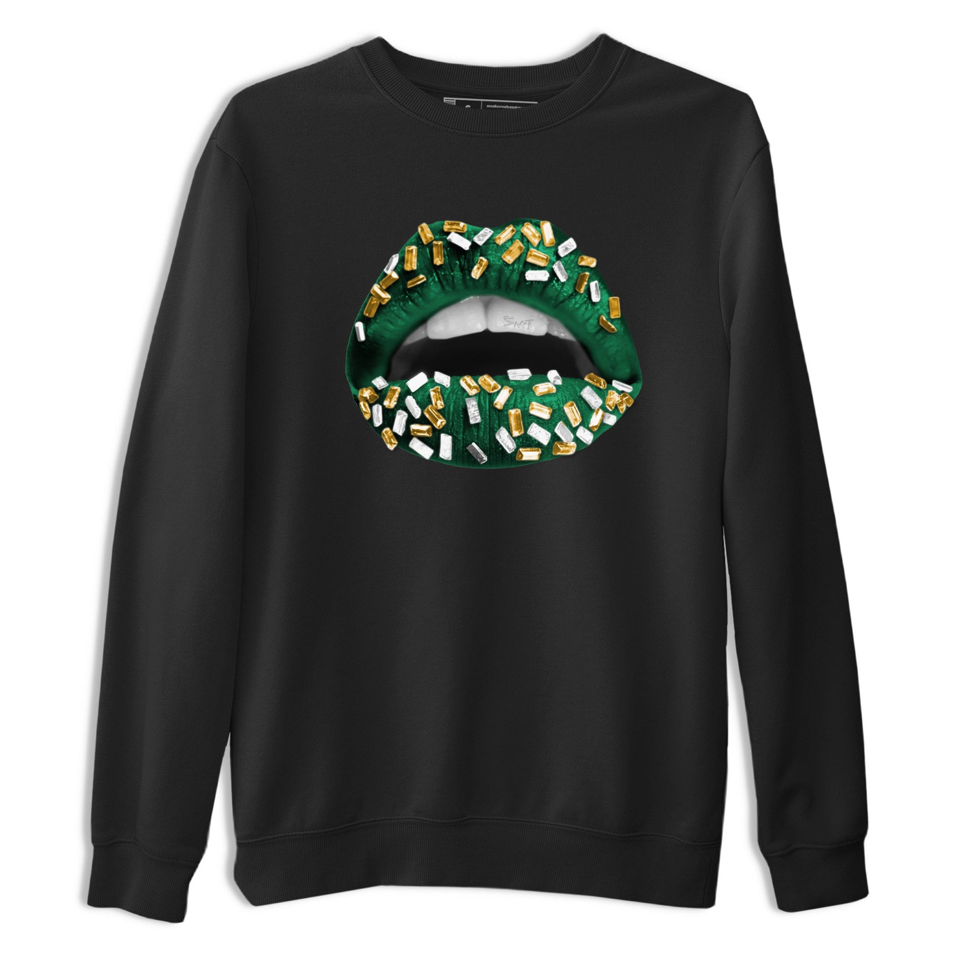 Sneaker Threads – Sneaker Tees To Match Air Jordan 1 Pro Green – Lips Jewel Graphic Tee Black 2. Perfect for Jordan releases 2025 colorways.