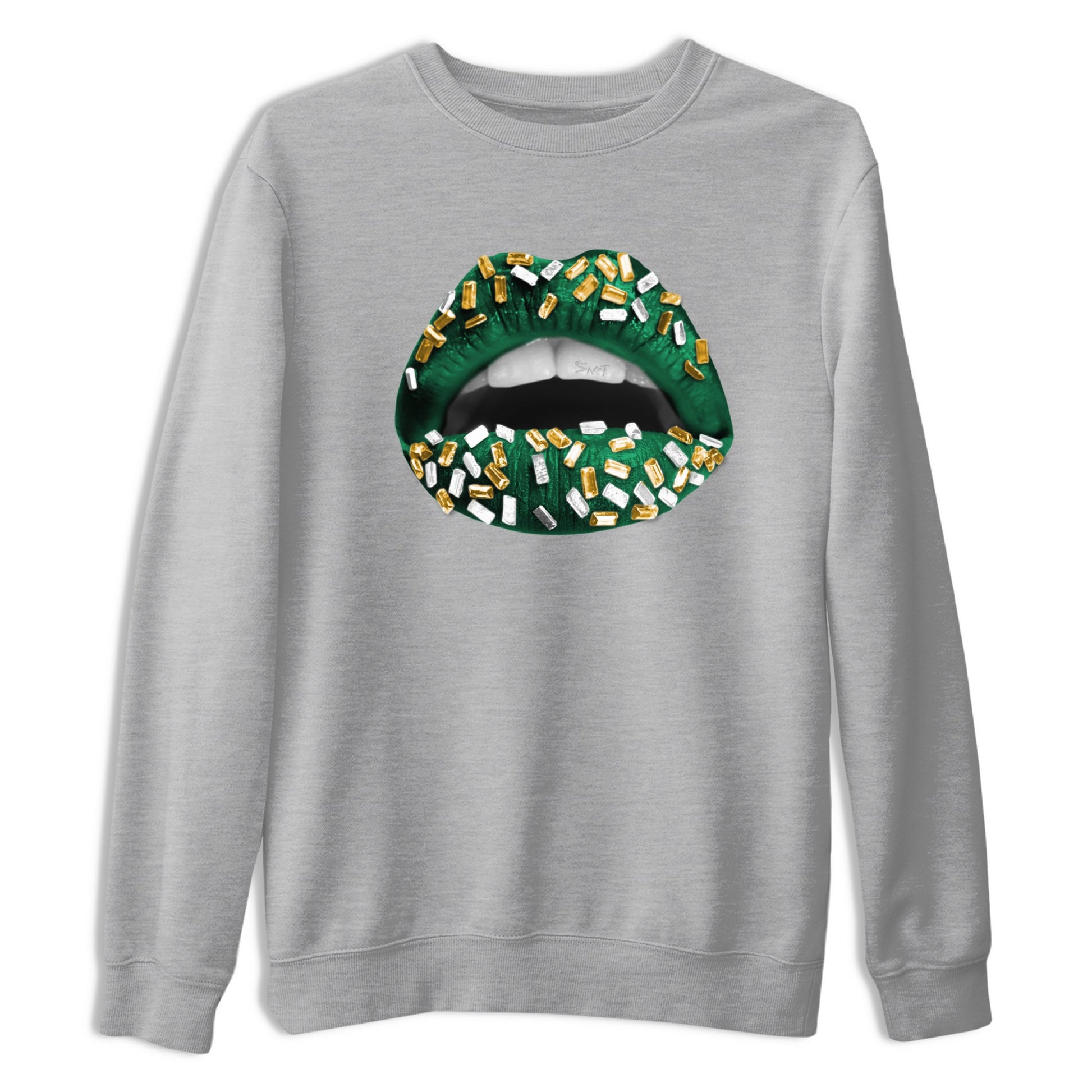 Sneaker Threads – Sneaker Tees To Match Air Jordan 1 Pro Green – Lips Jewel Graphic Tee Heather Grey 2. Perfect for Jordan releases 2025 colorways.