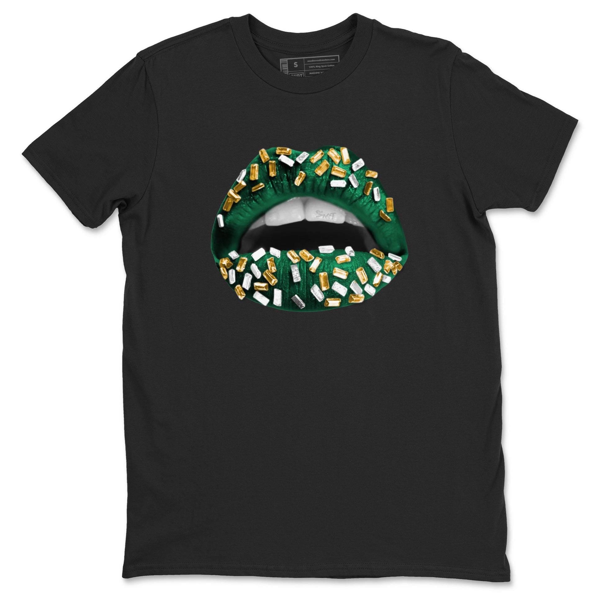Sneaker Threads – Sneaker Tees To Match Air Jordan 1 Pro Green – Lips Jewel Graphic Tee Black 2. Perfect for Jordan releases 2025 colorways.