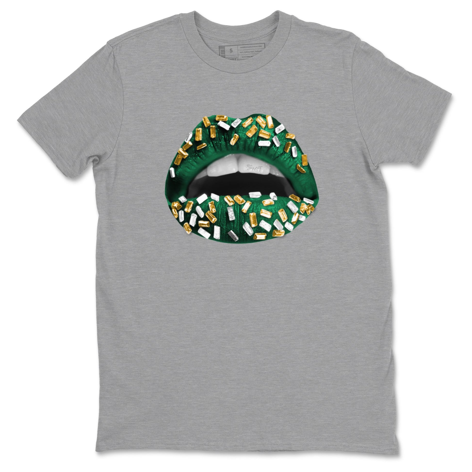 Sneaker Threads – Sneaker Tees To Match Air Jordan 1 Pro Green – Lips Jewel Graphic Tee Heather Grey 2. Perfect for Jordan releases 2025 colorways.