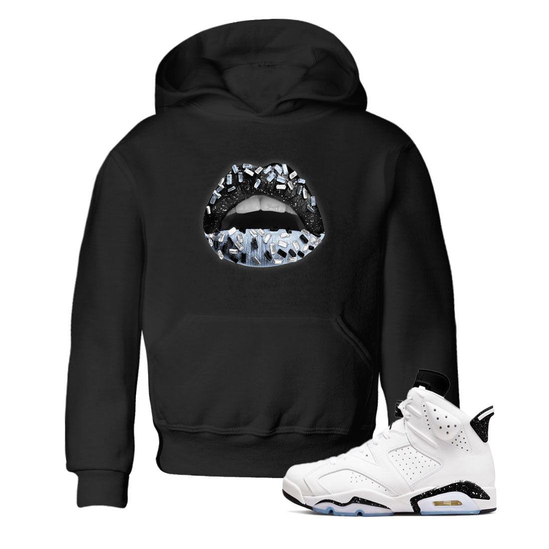 AJ6 White Black shirts to match jordans Lips Jewel sneaker match tees Air Jordan 6 White Black SNRT Sneaker Tees streetwear brand Baby and Youth Black 1 cotton tee
