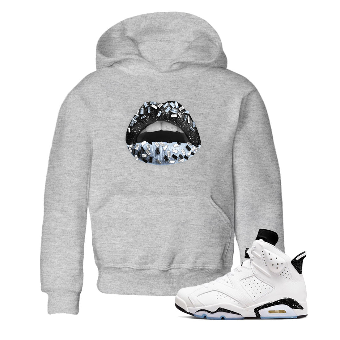 AJ6 White Black shirts to match jordans Lips Jewel sneaker match tees Air Jordan 6 White Black SNRT Sneaker Tees streetwear brand Baby and Youth Heather Grey 1 cotton tee