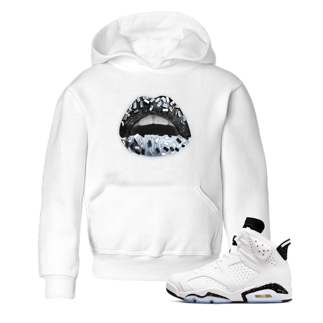 AJ6 White Black shirts to match jordans Lips Jewel sneaker match tees Air Jordan 6 White Black SNRT Sneaker Tees streetwear brand Baby and Youth White 1 cotton tee