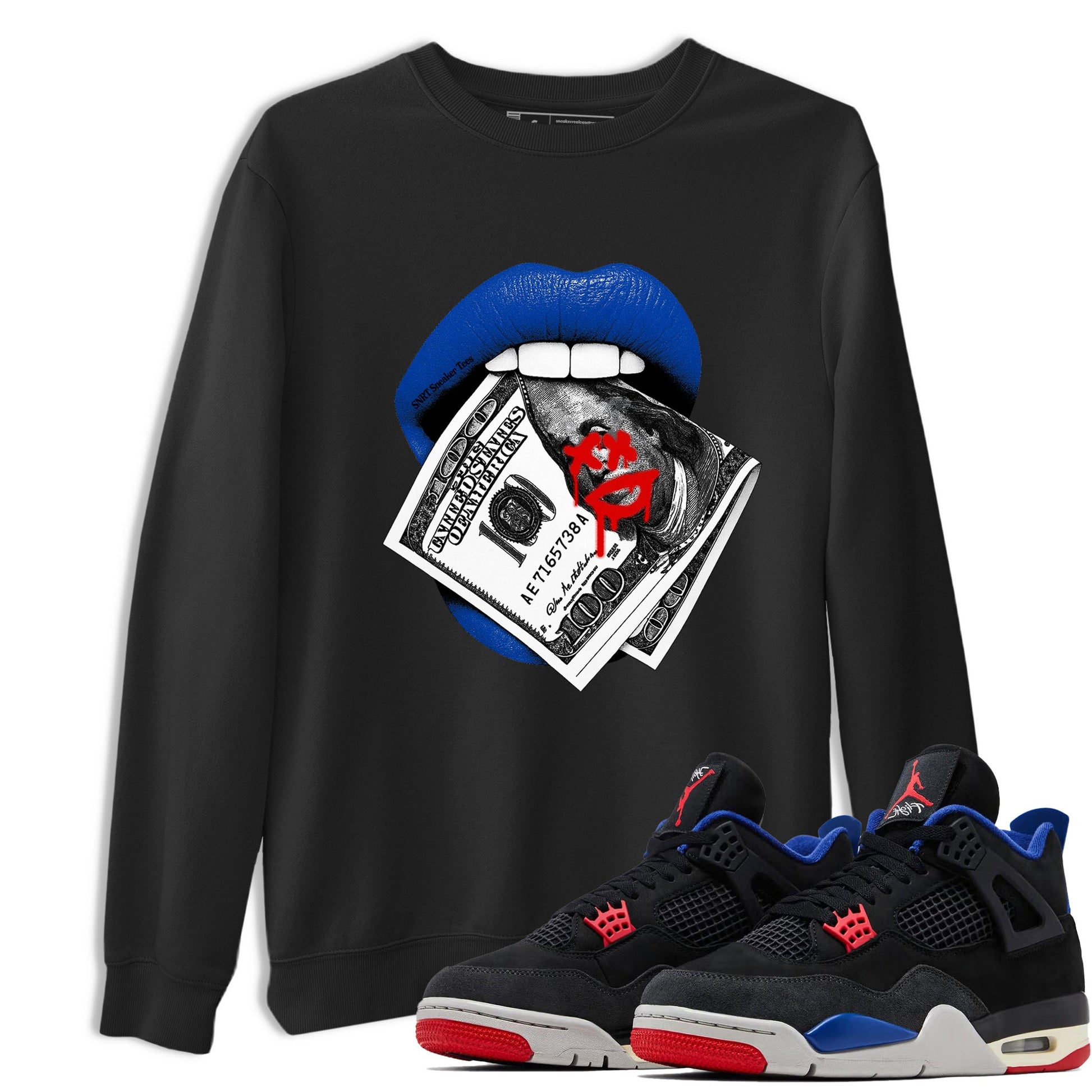 Sneaker match tees – Sneaker Tees To Match Jordan 4 Retro Rare Air Shoes – Lips Money Tee Black 1