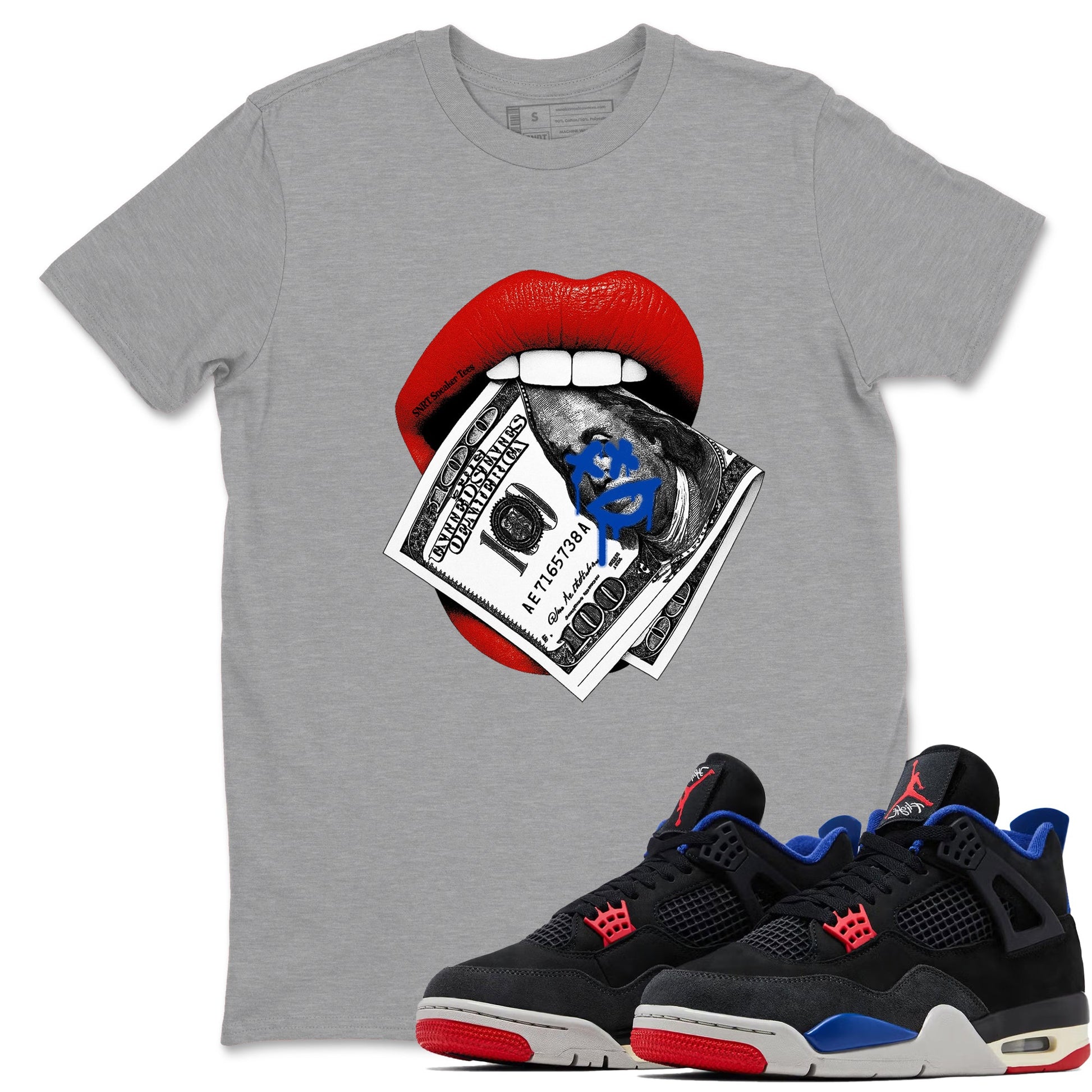 Sneaker match tees – Sneaker Tees To Match Jordan 4 Retro Rare Air Shoes – Lips Money Tee Heather Grey 1