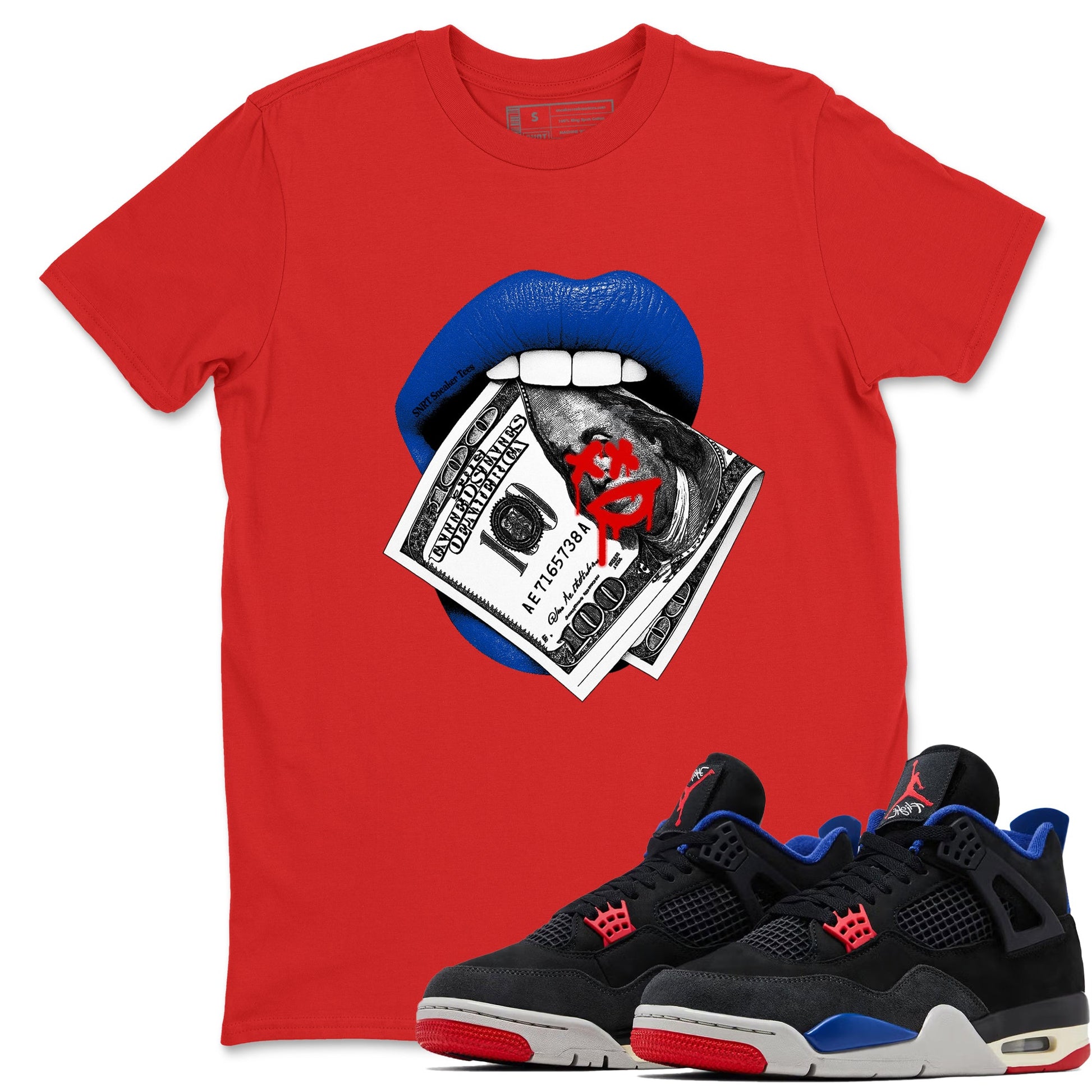 Sneaker match tees – Sneaker Tees To Match Jordan 4 Retro Rare Air Shoes – Lips Money Tee Red 1