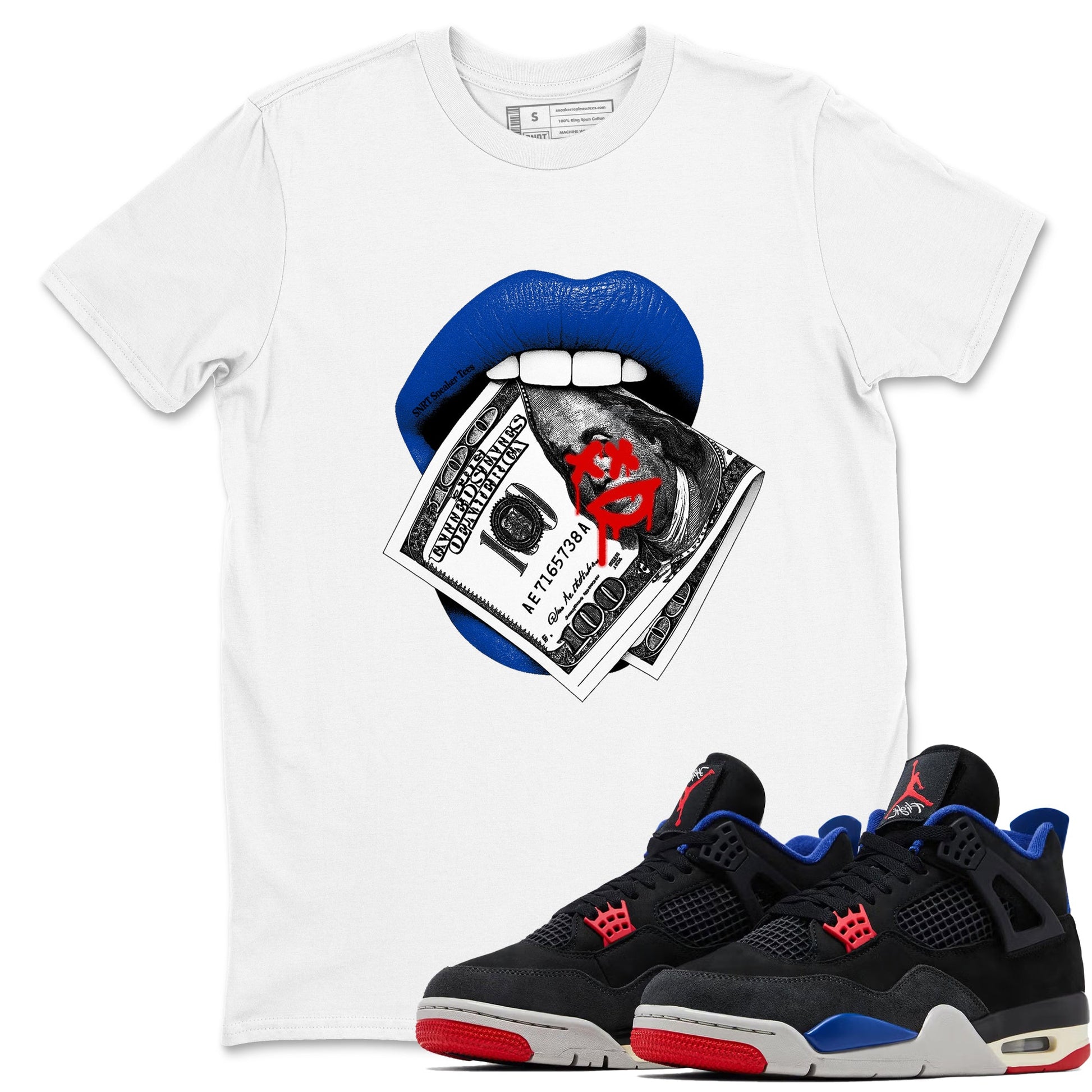 Sneaker match tees – Sneaker Tees To Match Jordan 4 Retro Rare Air Shoes – Lips Money Tee White 1