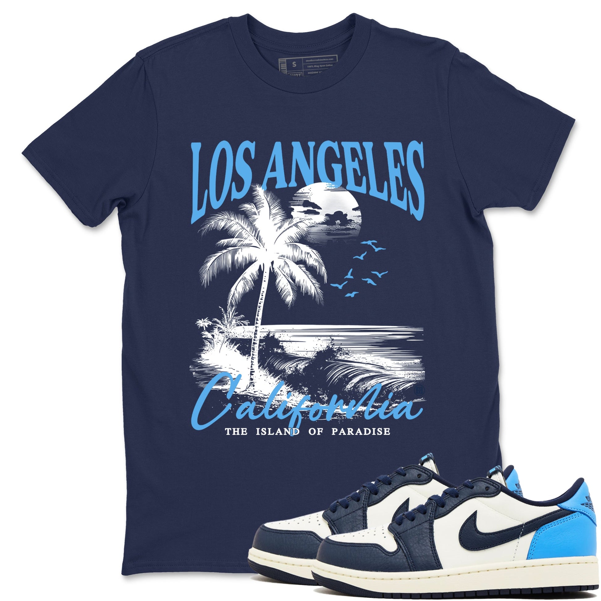 1s Obsidian shirts to match jordans Los Angeles California shirts to match Jordans AJ1 Retro Low OG Obsidian match shoes to clothes SNRT Sneaker Tees unisex cotton Navy 1 shirts