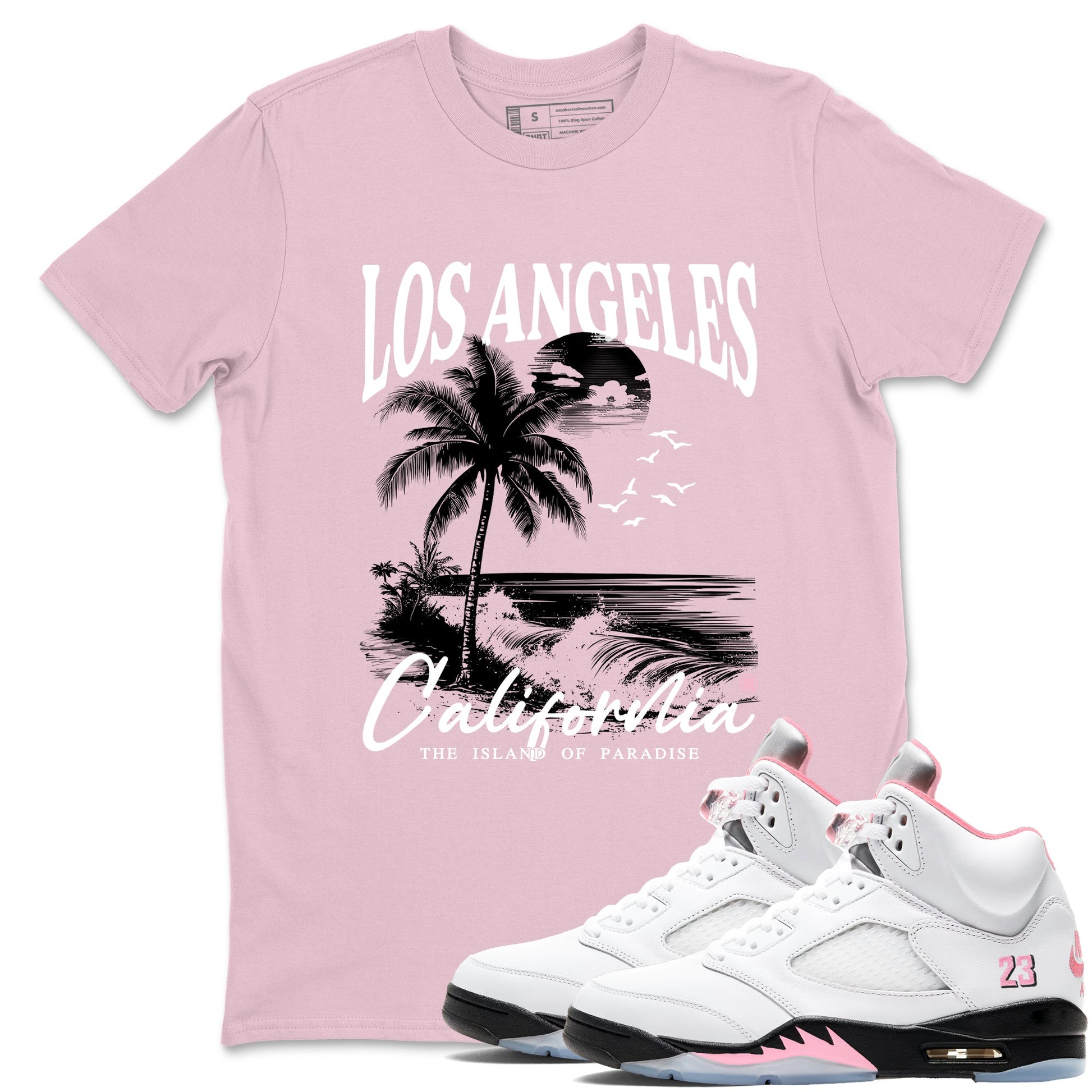 Sneaker match tees – Sneaker Tees To Match Air Jordan 5 35th Anniversary Shoes – Los Angeles California Tee Pink 1
