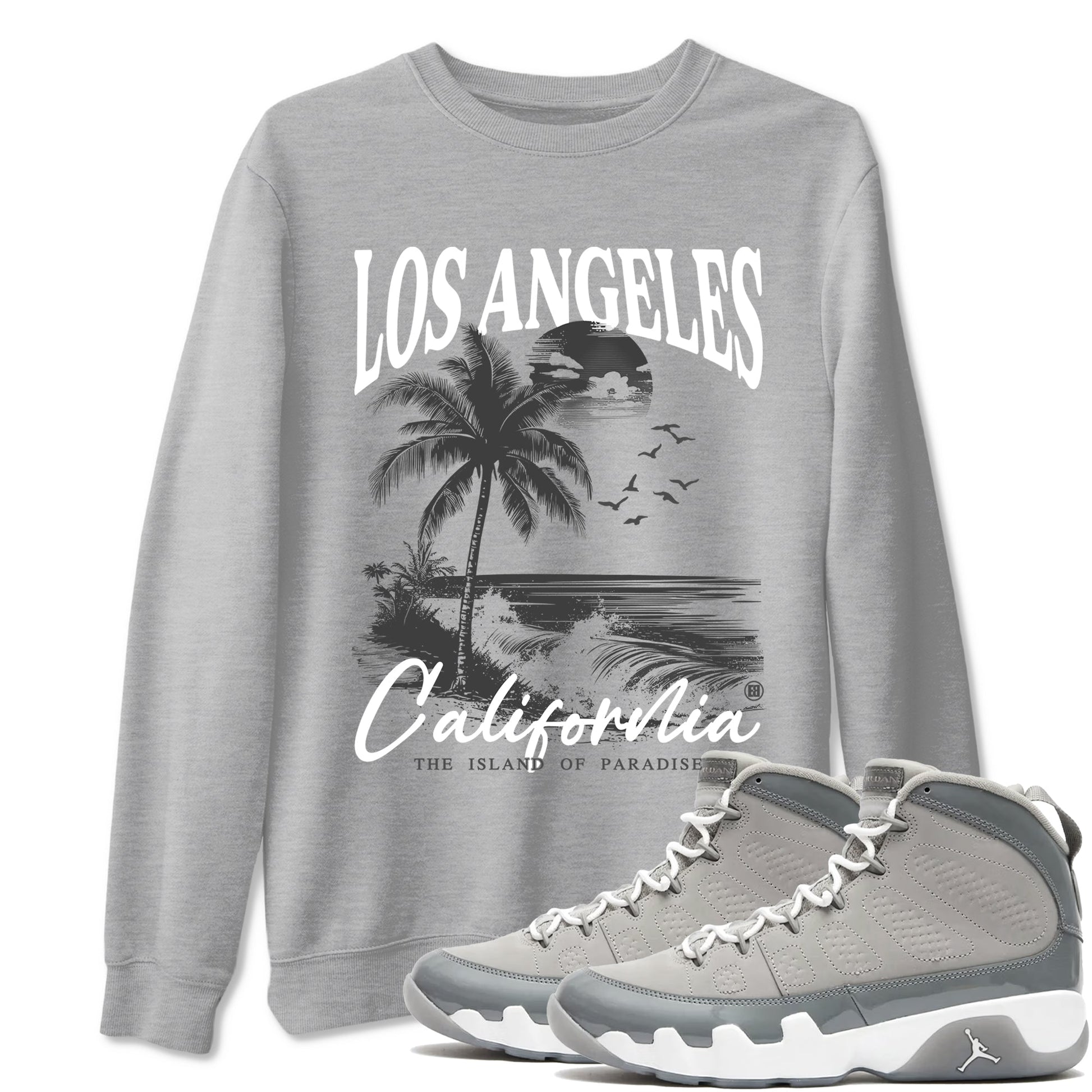 9s Cool Grey shirts to match jordans Los Angeles California best t shirts to wear with jordans AJ 9 Retro Cool Grey match shoes to clothes SNRT Sneaker Tees unisex cotton Heather Grey 1 shirts