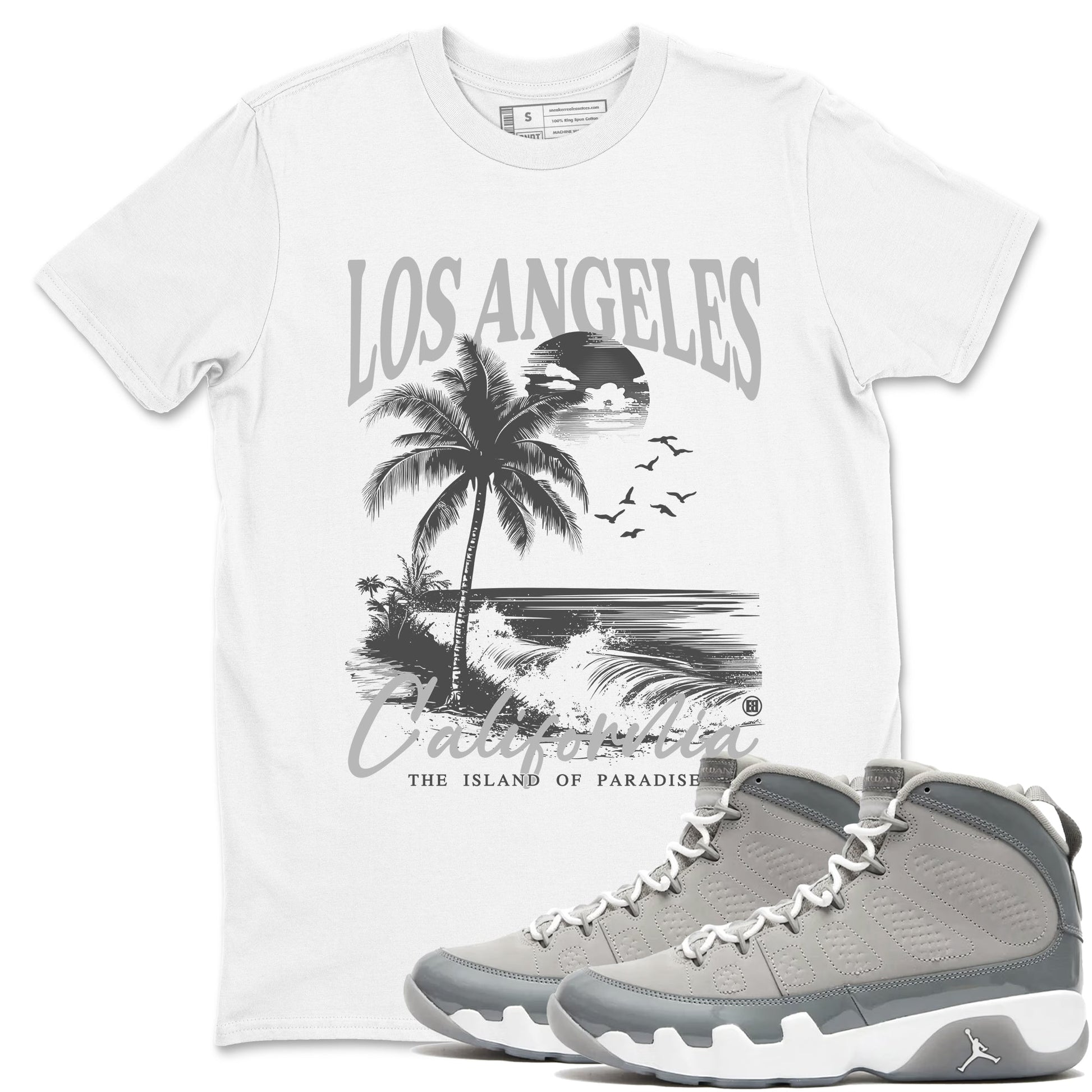 9s Cool Grey shirts to match jordans Los Angeles California best t shirts to wear with jordans AJ 9 Retro Cool Grey match shoes to clothes SNRT Sneaker Tees unisex cotton White 1 shirts