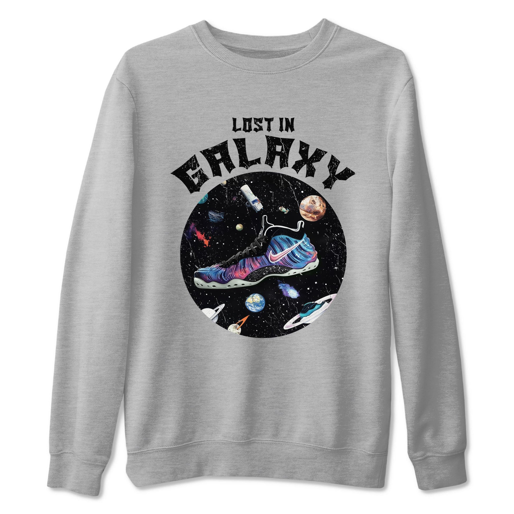 Foams One Galaxy shirts to match jordans Lost In Galaxy best t shirts to wear with jordans Air Foamposite One Galaxy match shoes to clothes SNRT Sneaker Tees unisex cotton Heather Grey 2 shirts