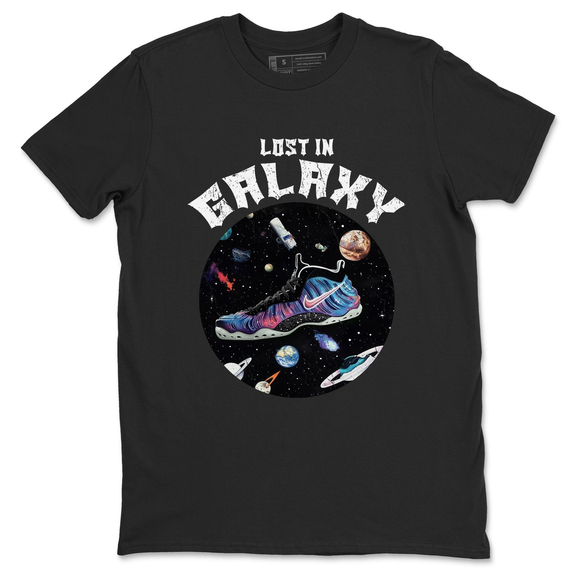 Foams One Galaxy shirts to match jordans Lost In Galaxy best t shirts to wear with jordans Air Foamposite One Galaxy match shoes to clothes SNRT Sneaker Tees unisex cotton Black 2 shirts