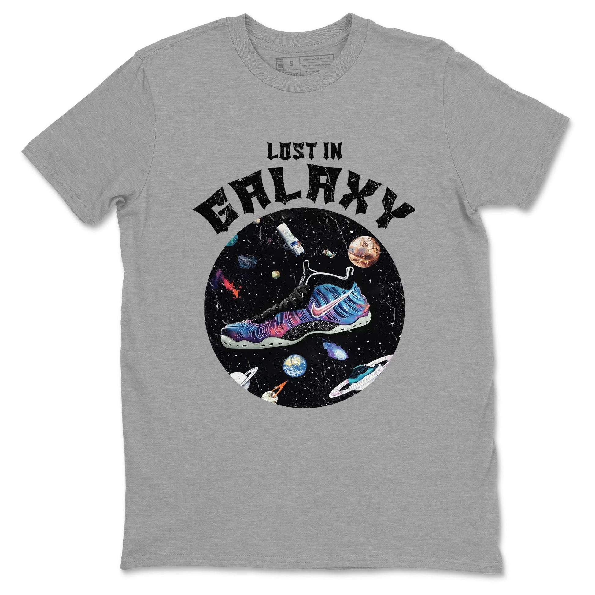 Foams One Galaxy shirts to match jordans Lost In Galaxy best t shirts to wear with jordans Air Foamposite One Galaxy match shoes to clothes SNRT Sneaker Tees unisex cotton Heather Grey 2 shirts