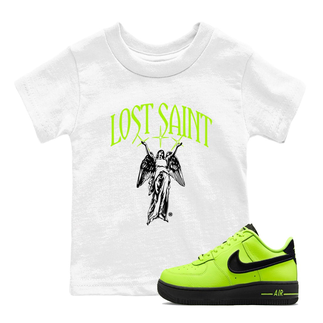 Air Force 1 Volt shirts to match jordans Lost Saint graphic tees Air Force 1 Volt t shirts to match sneakers SNRT Sneaker Tees Youth Baby White 1 tee
