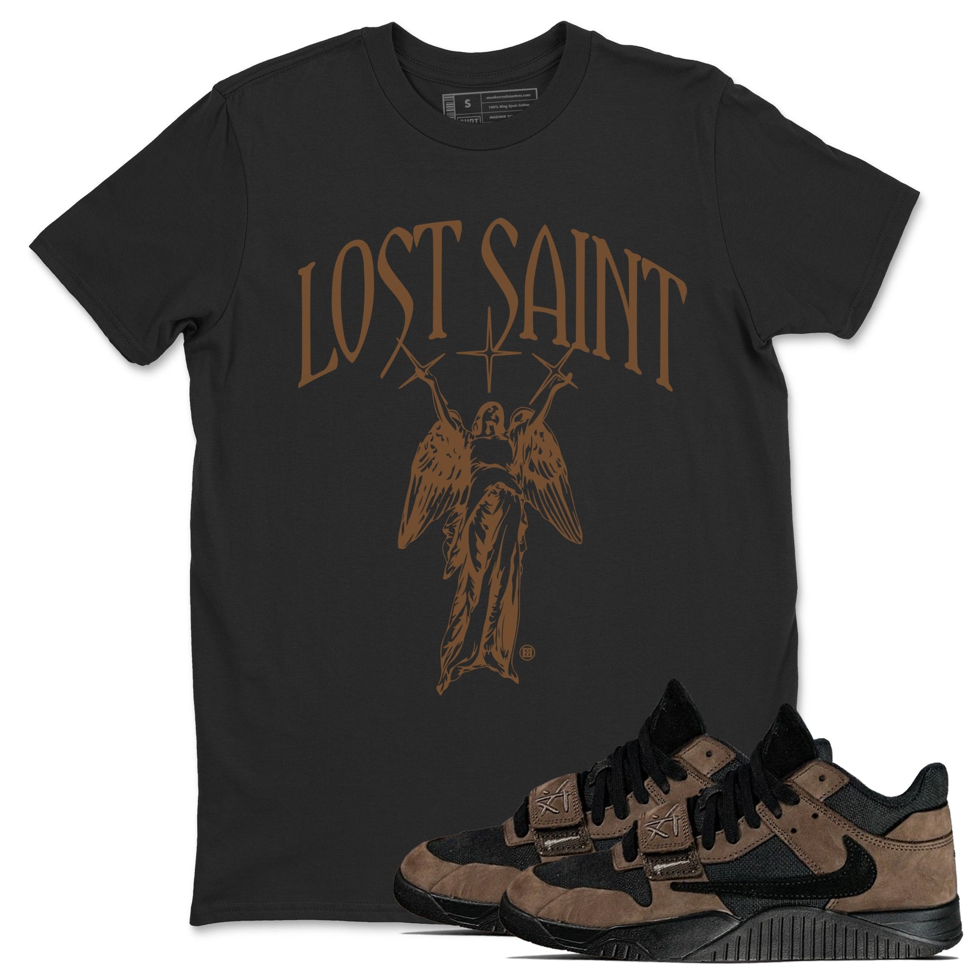 Jordan Jumpman Jack Travis Scott Dark Mocha shirts to match jordans Lost Saint graphic tees Jordan Jumpman Jack Travis Scott Dark Mocha t shirts to match sneakers SNRT Sneaker Tees unisex cotton Black 1 shirts