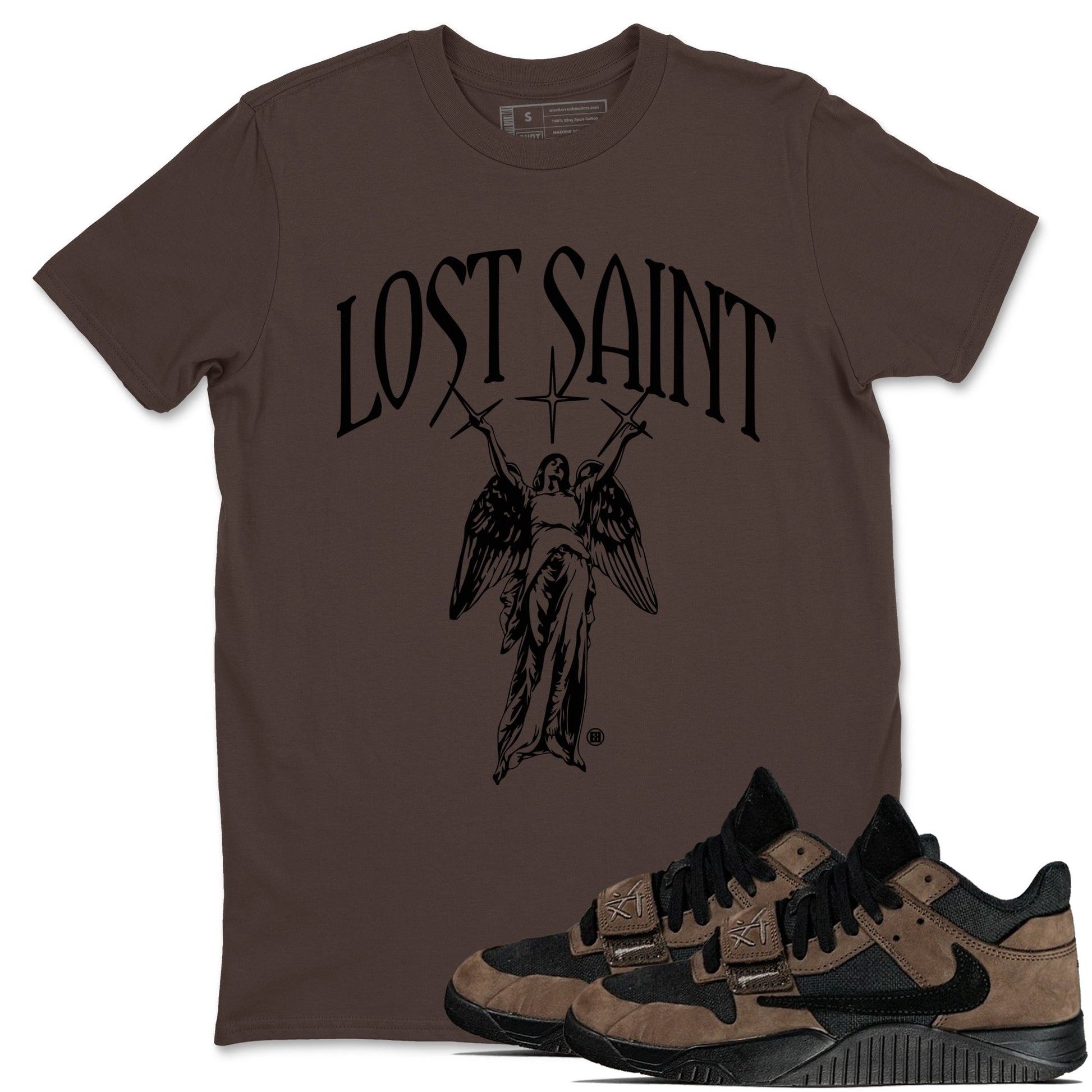 Jordan Jumpman Jack Travis Scott Dark Mocha shirts to match jordans Lost Saint graphic tees Jordan Jumpman Jack Travis Scott Dark Mocha t shirts to match sneakers SNRT Sneaker Tees unisex cotton Dark Chocolate 1 shirts