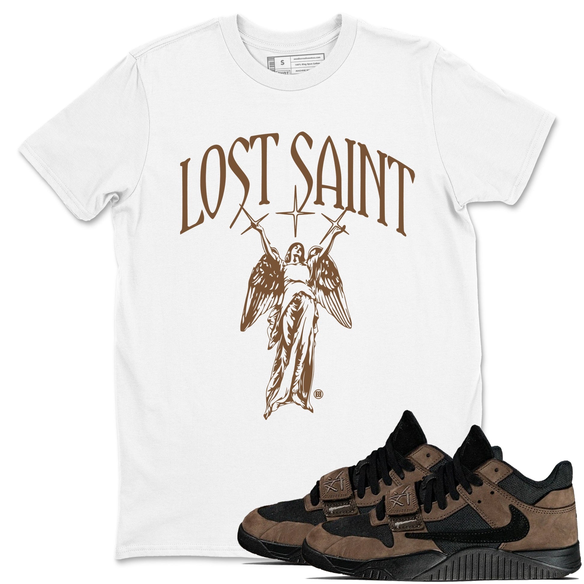 Jordan Jumpman Jack Travis Scott Dark Mocha shirts to match jordans Lost Saint graphic tees Jordan Jumpman Jack Travis Scott Dark Mocha t shirts to match sneakers SNRT Sneaker Tees unisex cotton White 1 shirts