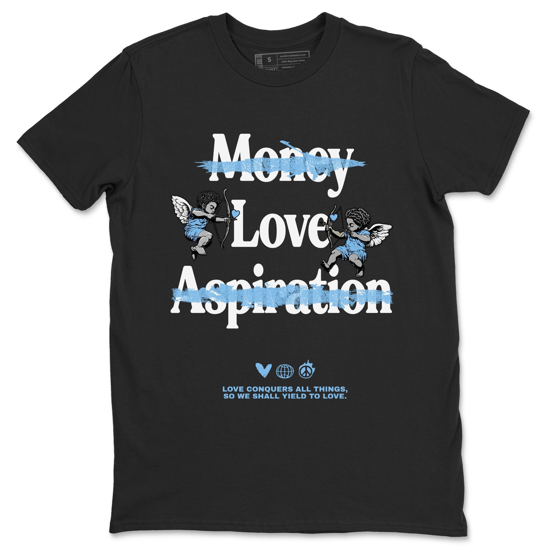 11s Legend Blue shirts to match jordans Love Conquers All Things best t shirts to wear with jordans Air Jordan 11 Retro Legend Blue match shoes to clothes SNRT Sneaker Tees unisex cotton Black 2 shirts