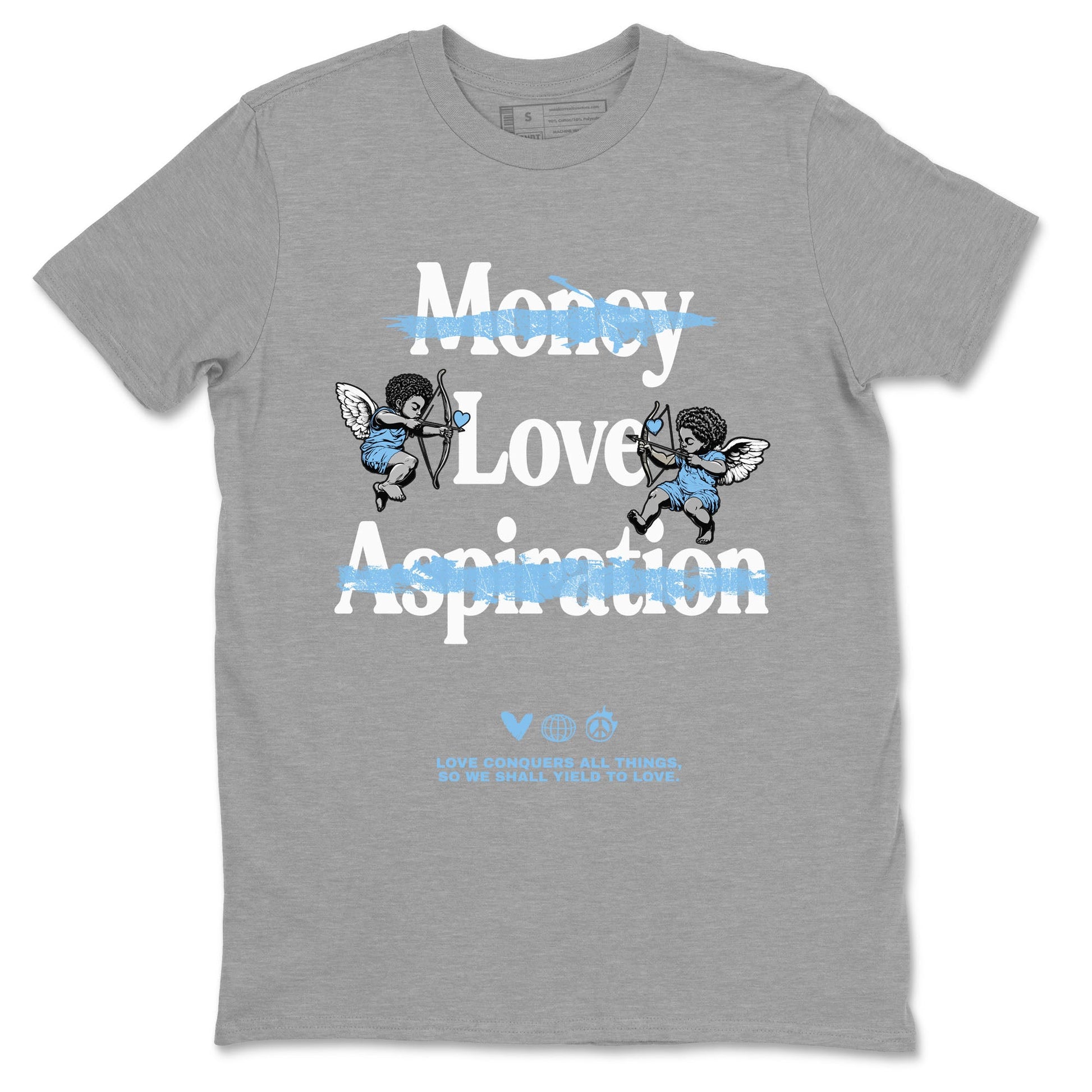 11s Legend Blue shirts to match jordans Love Conquers All Things best t shirts to wear with jordans Air Jordan 11 Retro Legend Blue match shoes to clothes SNRT Sneaker Tees unisex cotton Heather Grey 2 shirts
