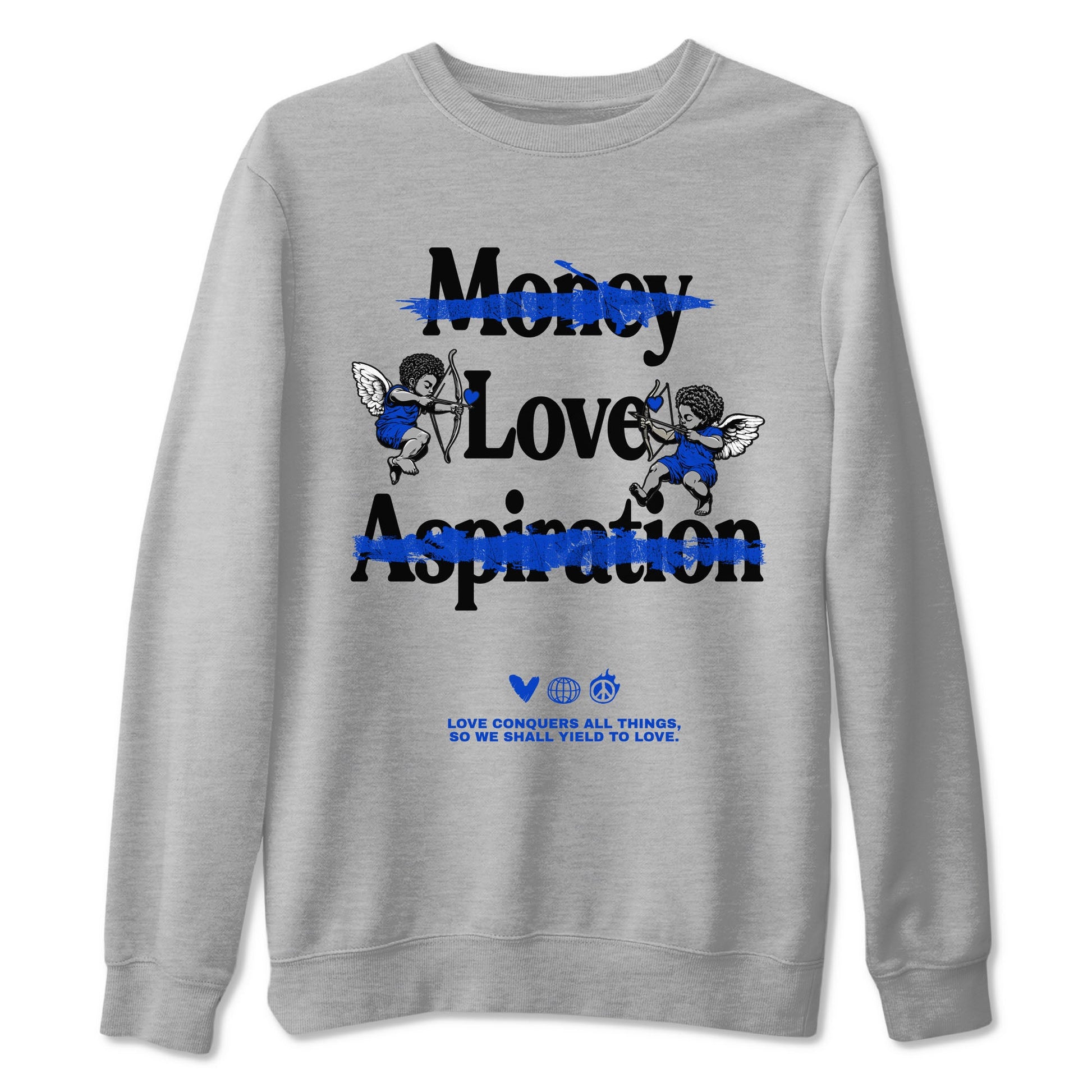 12s Blueberry shirts to match jordans Love Conquers All Things best t shirts to wear with jordans Air Jordan 12 Retro Blueberry match shoes to clothes SNRT Sneaker Tees unisex cotton Heather Grey 2 shirts