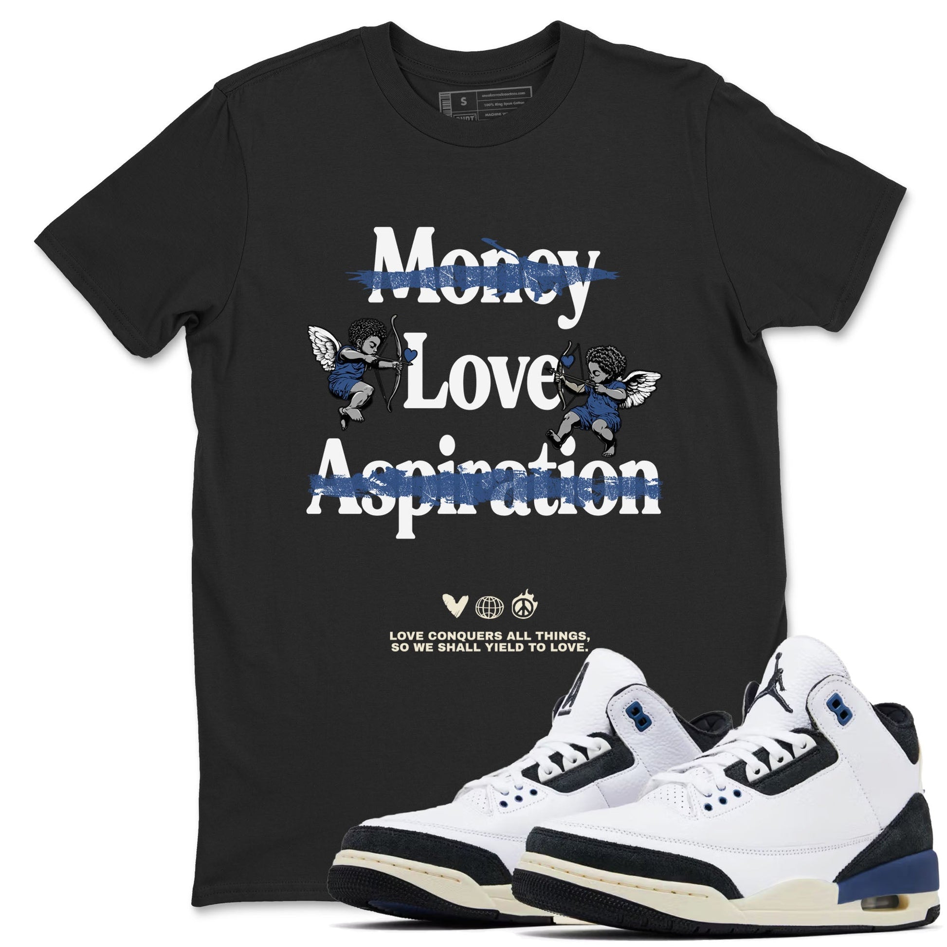 3s For The Love to match jordans Love Conquers All Things best t shirts to wear with jordans A Ma Maniere x Air Jordan 3 Diffused Blue match shoes to clothes SNRT Sneaker Tees unisex cotton Black 1 shirts