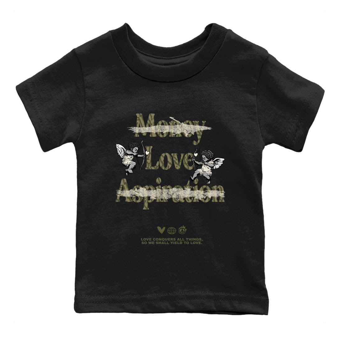 Sneaker Threads – Sneaker Tees To Match Air Jordan 3 Medium Olive – Love Conquers All Things Youth Graphic Tee Black 2. Perfect for Jordan releases 2025 colorways.