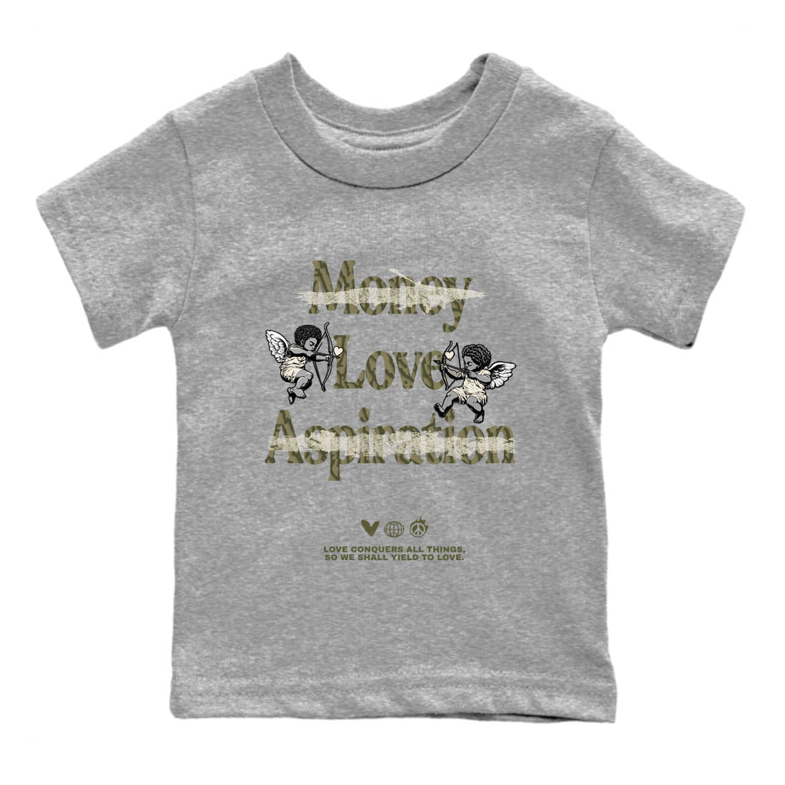 Sneaker Threads – Sneaker Tees To Match Air Jordan 3 Medium Olive – Love Conquers All Things Youth Graphic Tee Heather Grey 2. Perfect for Jordan releases 2025 colorways.