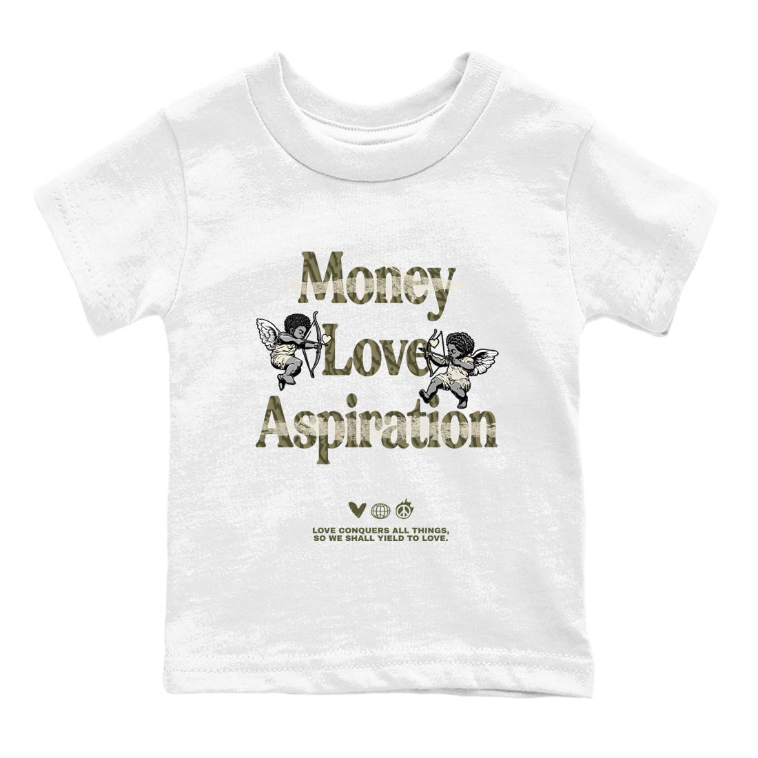 Sneaker Threads – Sneaker Tees To Match Air Jordan 3 Medium Olive – Love Conquers All Things Youth Graphic Tee White 2. Perfect for Jordan releases 2025 colorways.