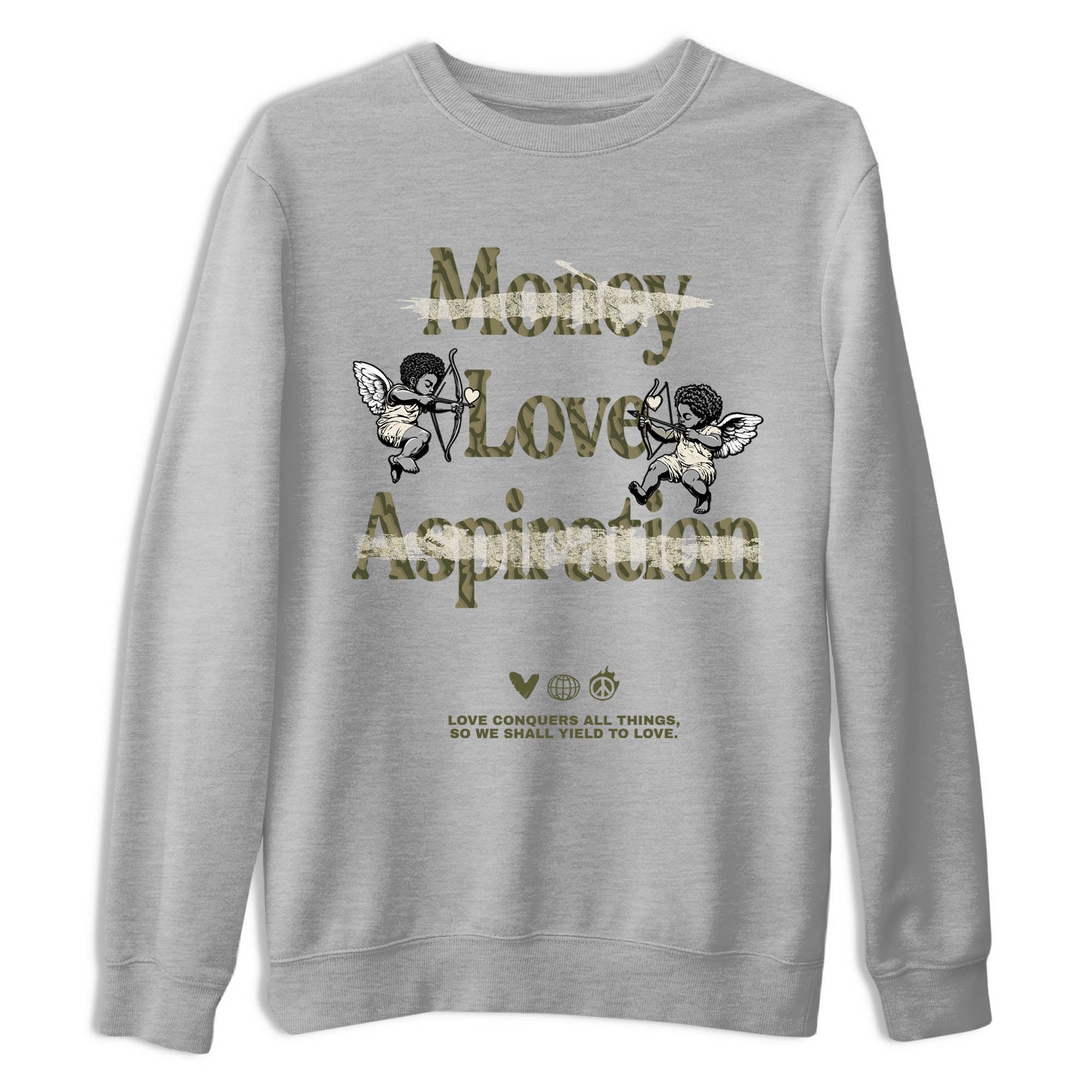 Sneaker Threads – Sneaker Tees To Match Air Jordan 3 Medium Olive – Love Conquers All Things Graphic Tee Heather Grey 2. Perfect for Jordan releases 2025 colorways.
