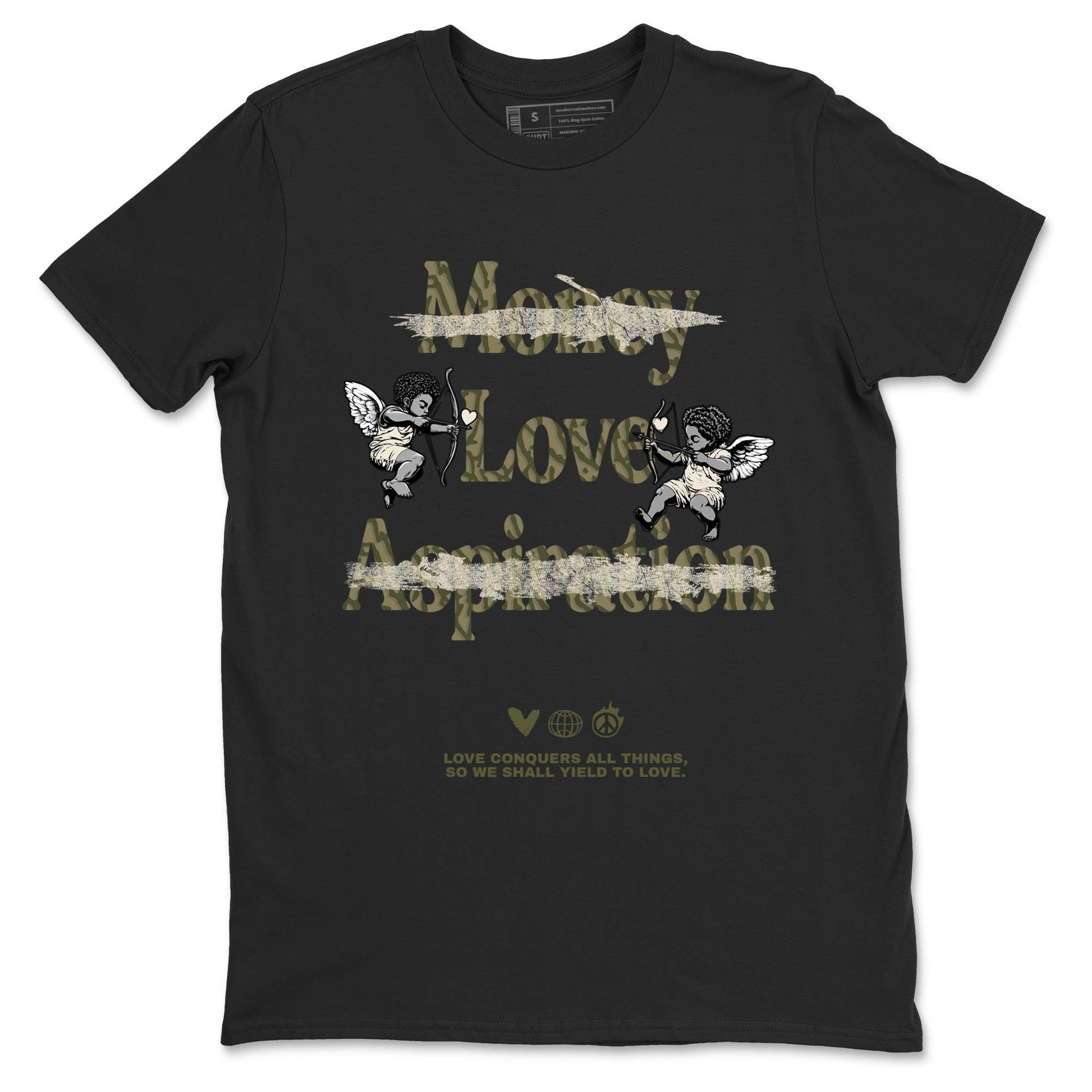 Sneaker Threads – Sneaker Tees To Match Air Jordan 3 Medium Olive – Love Conquers All Things Graphic Tee Black 2. Perfect for Jordan releases 2025 colorways.