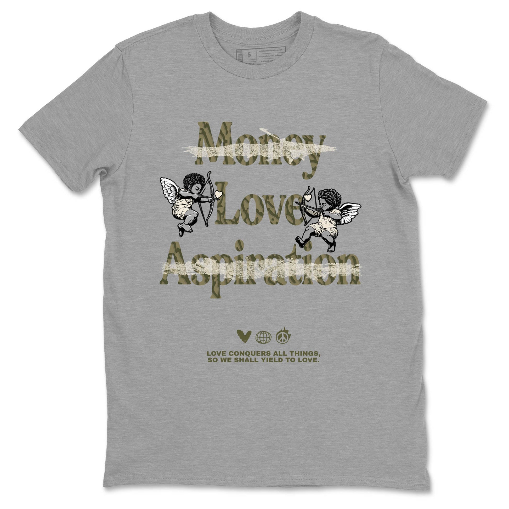 Sneaker Threads – Sneaker Tees To Match Air Jordan 3 Medium Olive – Love Conquers All Things Graphic Tee Heather Grey 2. Perfect for Jordan releases 2025 colorways.