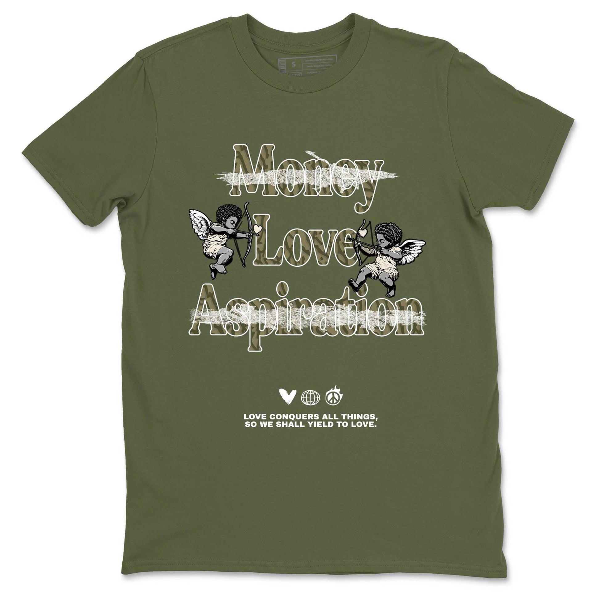 Sneaker Threads – Sneaker Tees To Match Air Jordan 3 Medium Olive – Love Conquers All Things Graphic Tee Military Green 2. Perfect for Jordan releases 2025 colorways.