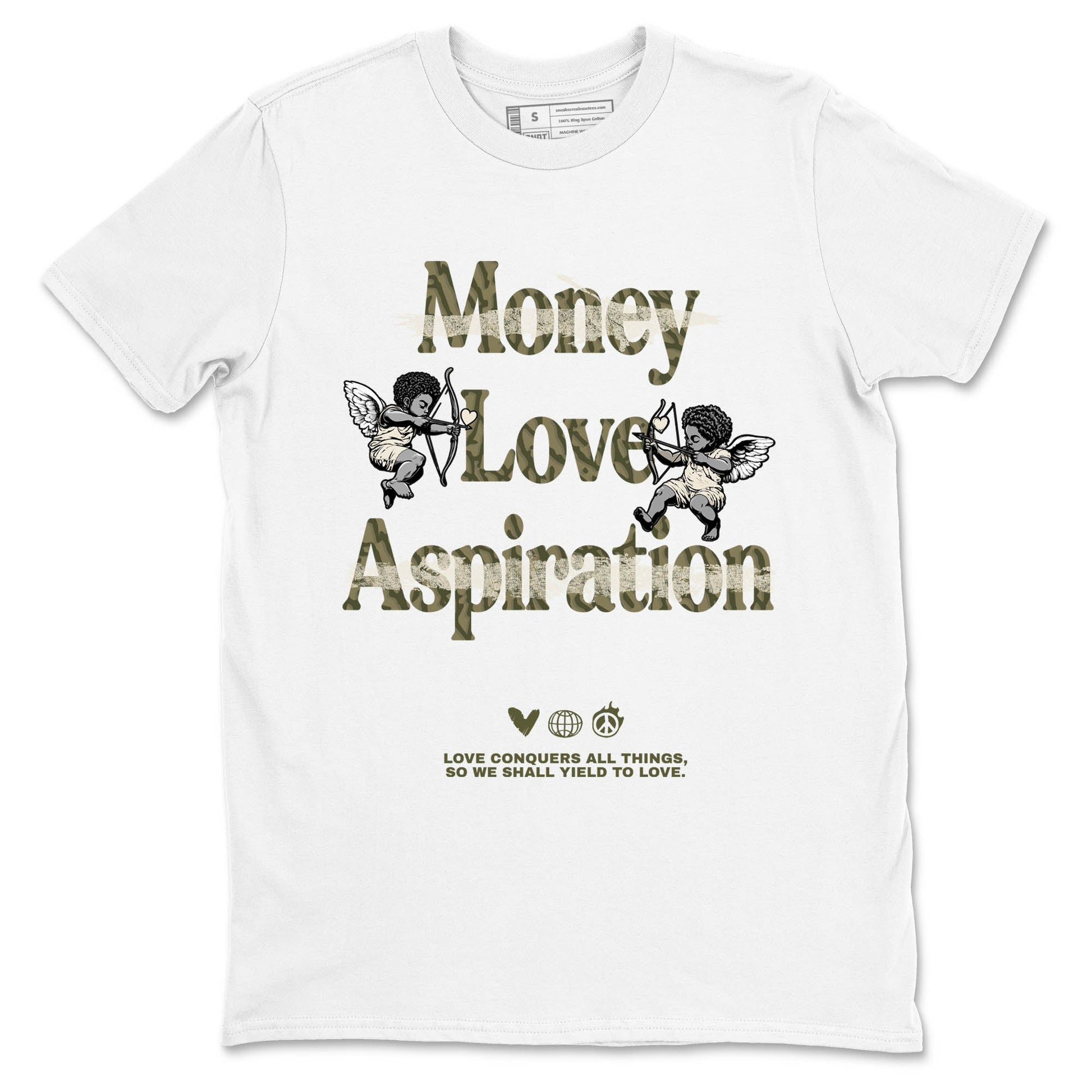 Sneaker Threads – Sneaker Tees To Match Air Jordan 3 Medium Olive – Love Conquers All Things Graphic Tee White 2. Perfect for Jordan releases 2025 colorways.