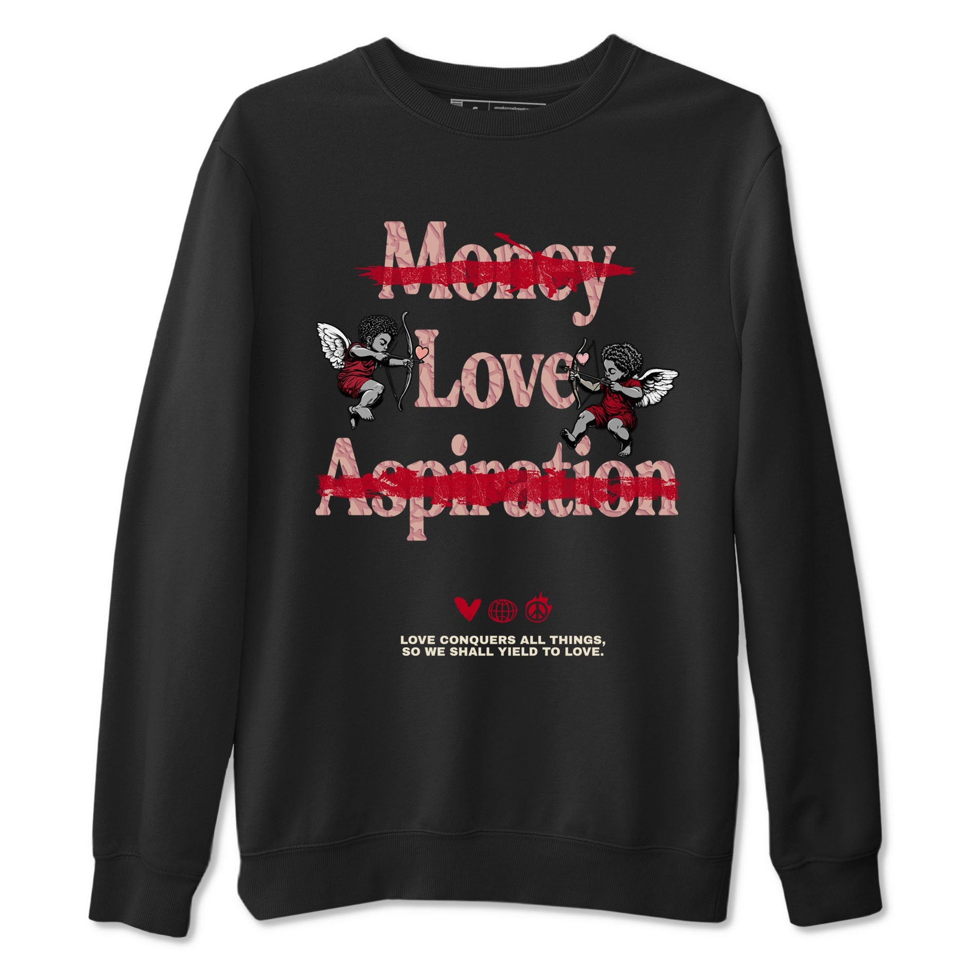 3s Valentines Day shirts to match jordans Love Conquers All Things best t shirts to wear with jordans Air Jordan 3 Valentines Day match shoes to clothes SNRT Sneaker Tees unisex cotton Black 2 shirts