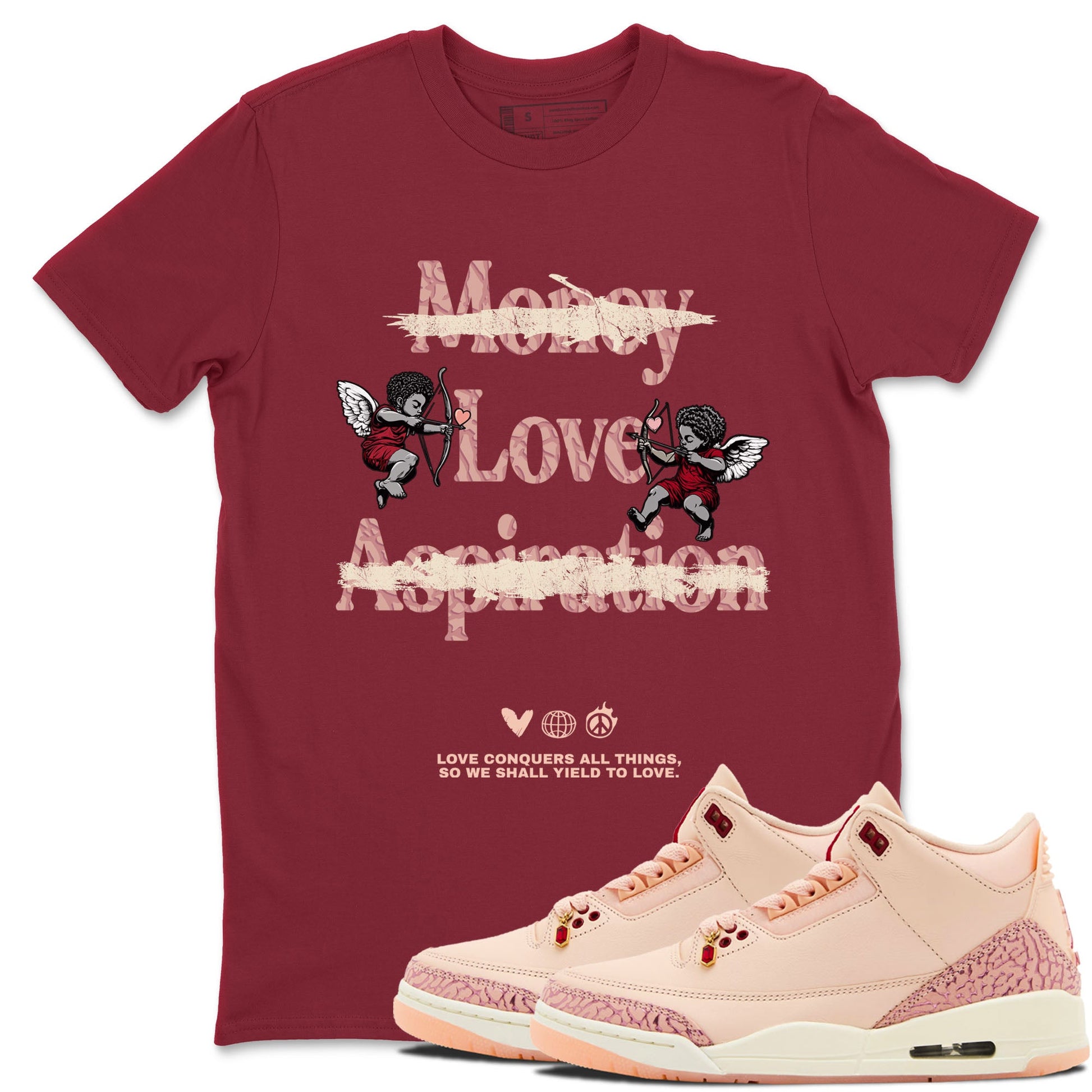 3s Valentines Day shirts to match jordans Love Conquers All Things best t shirts to wear with jordans Air Jordan 3 Valentines Day match shoes to clothes SNRT Sneaker Tees unisex cotton Cardinal 1 shirts