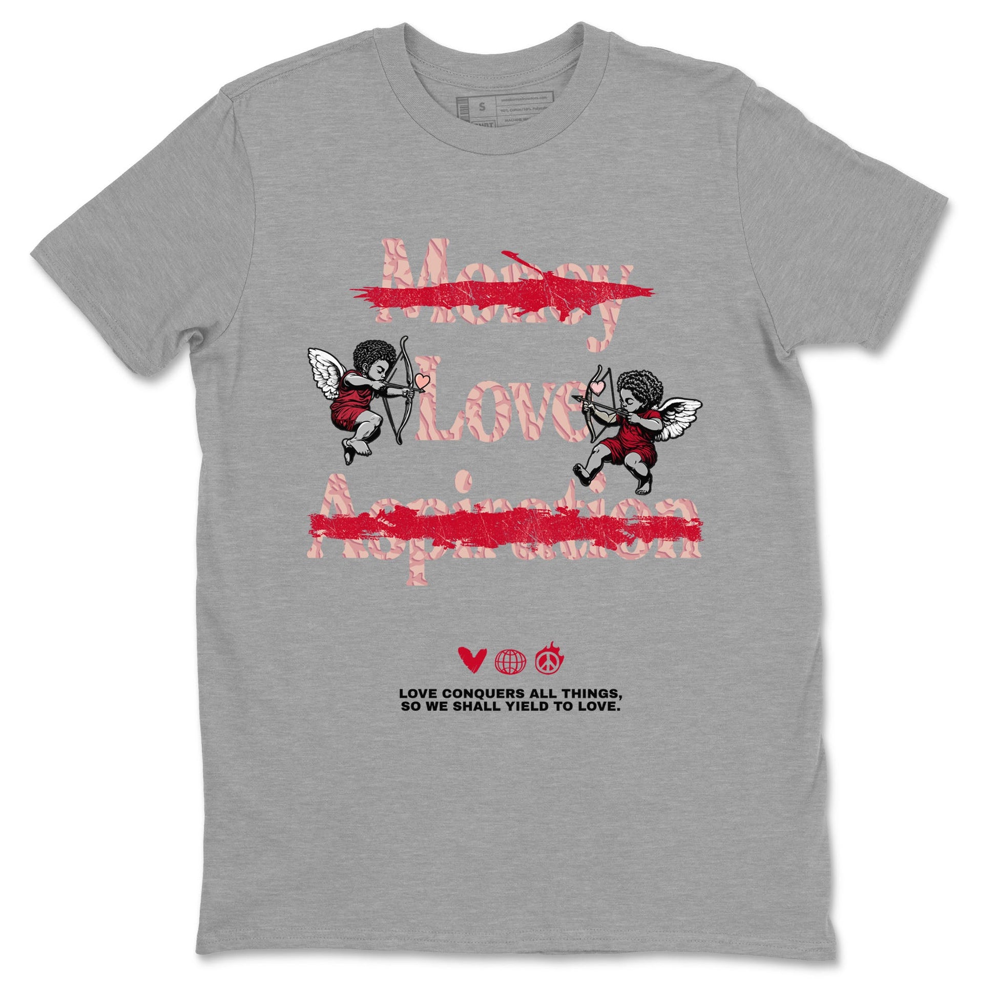 3s Valentines Day shirts to match jordans Love Conquers All Things best t shirts to wear with jordans Air Jordan 3 Valentines Day match shoes to clothes SNRT Sneaker Tees unisex cotton Heather Grey 2 shirts