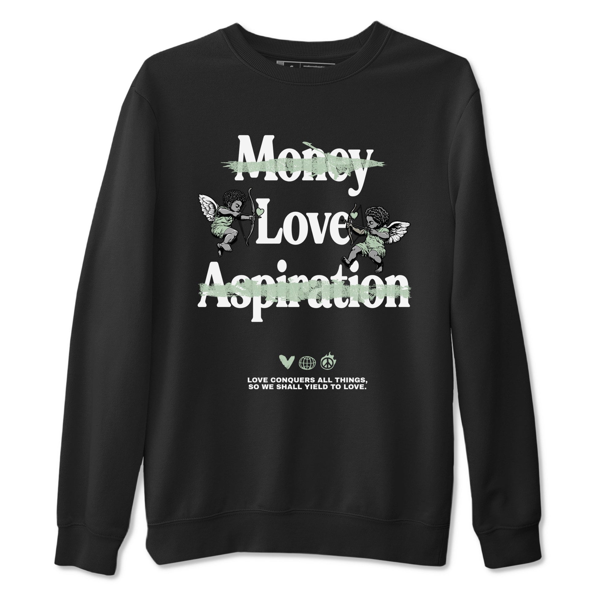 4s Abundance shirts to match jordans Love Conquers All Things sneaker match tees Air Jordan 4 Seafoam match shoes to clothes SNRT Sneaker Tees unisex cotton Black 2 shirts