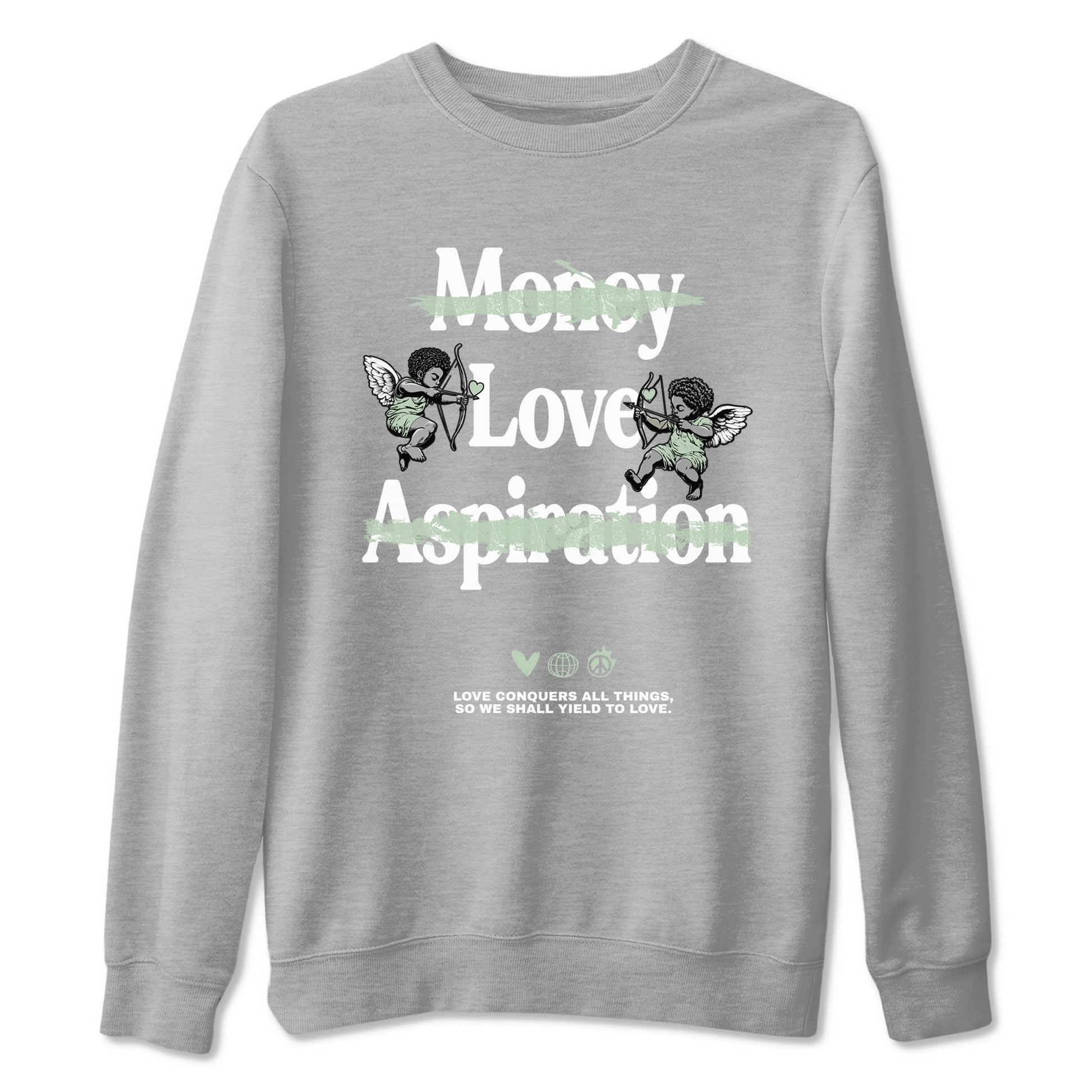 4s Abundance shirts to match jordans Love Conquers All Things sneaker match tees Air Jordan 4 Seafoam match shoes to clothes SNRT Sneaker Tees unisex cotton Heather Grey 2 shirts