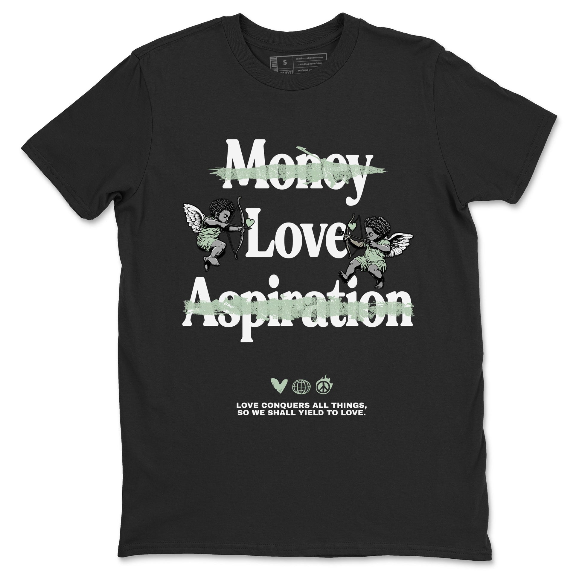 4s Abundance shirts to match jordans Love Conquers All Things sneaker match tees Air Jordan 4 Seafoam match shoes to clothes SNRT Sneaker Tees unisex cotton Black 2 shirts