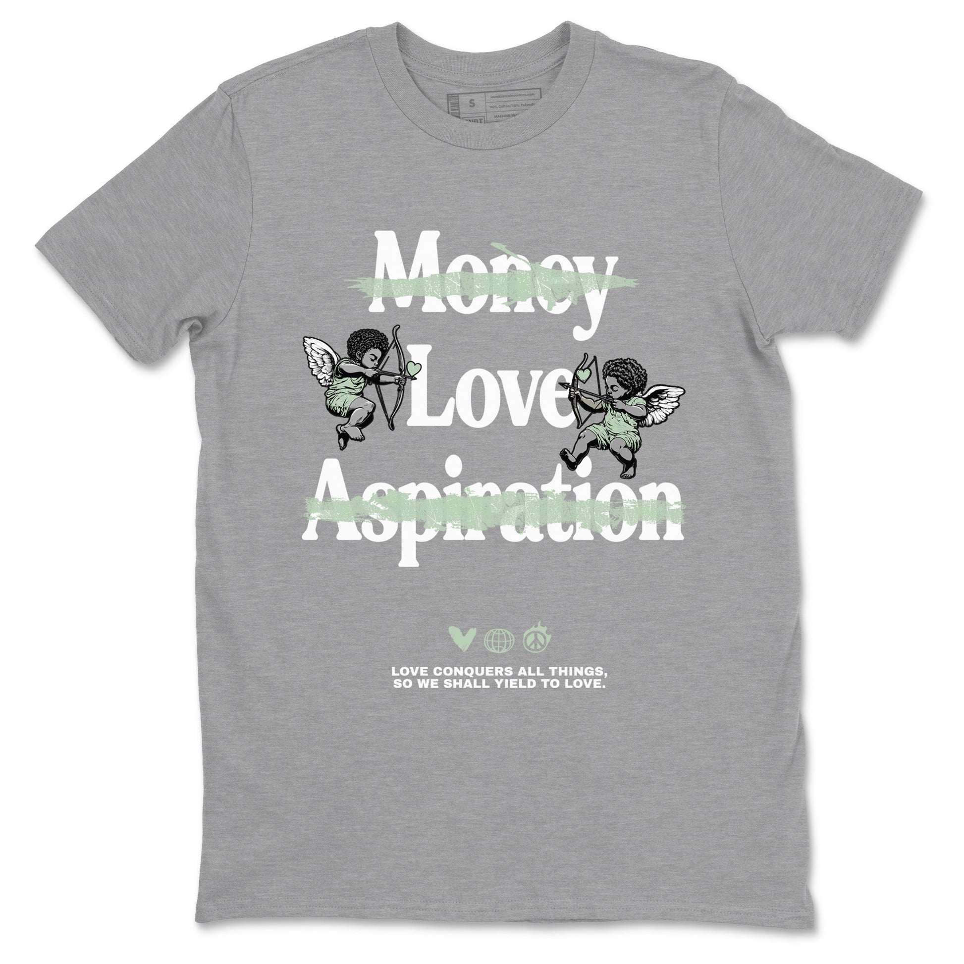 4s Abundance shirts to match jordans Love Conquers All Things sneaker match tees Air Jordan 4 Seafoam match shoes to clothes SNRT Sneaker Tees unisex cotton Heather Grey 2 shirts
