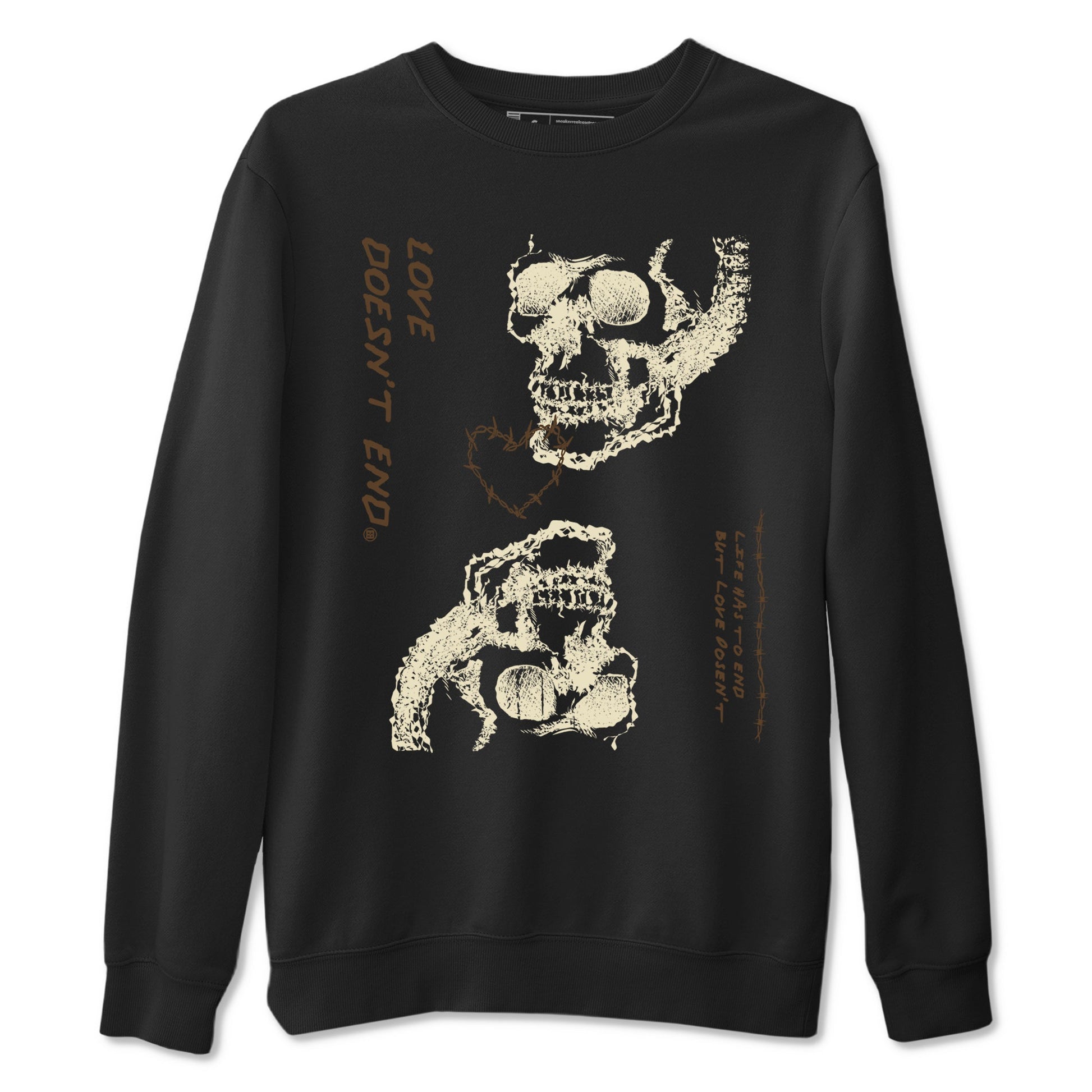 1s Mocha shirts to match jordans Love Doesn't End sneaker match tees Air Jordan 1 Low Mocha SNRT Sneaker Release Tees unisex cotton Black 2 crew neck shirts