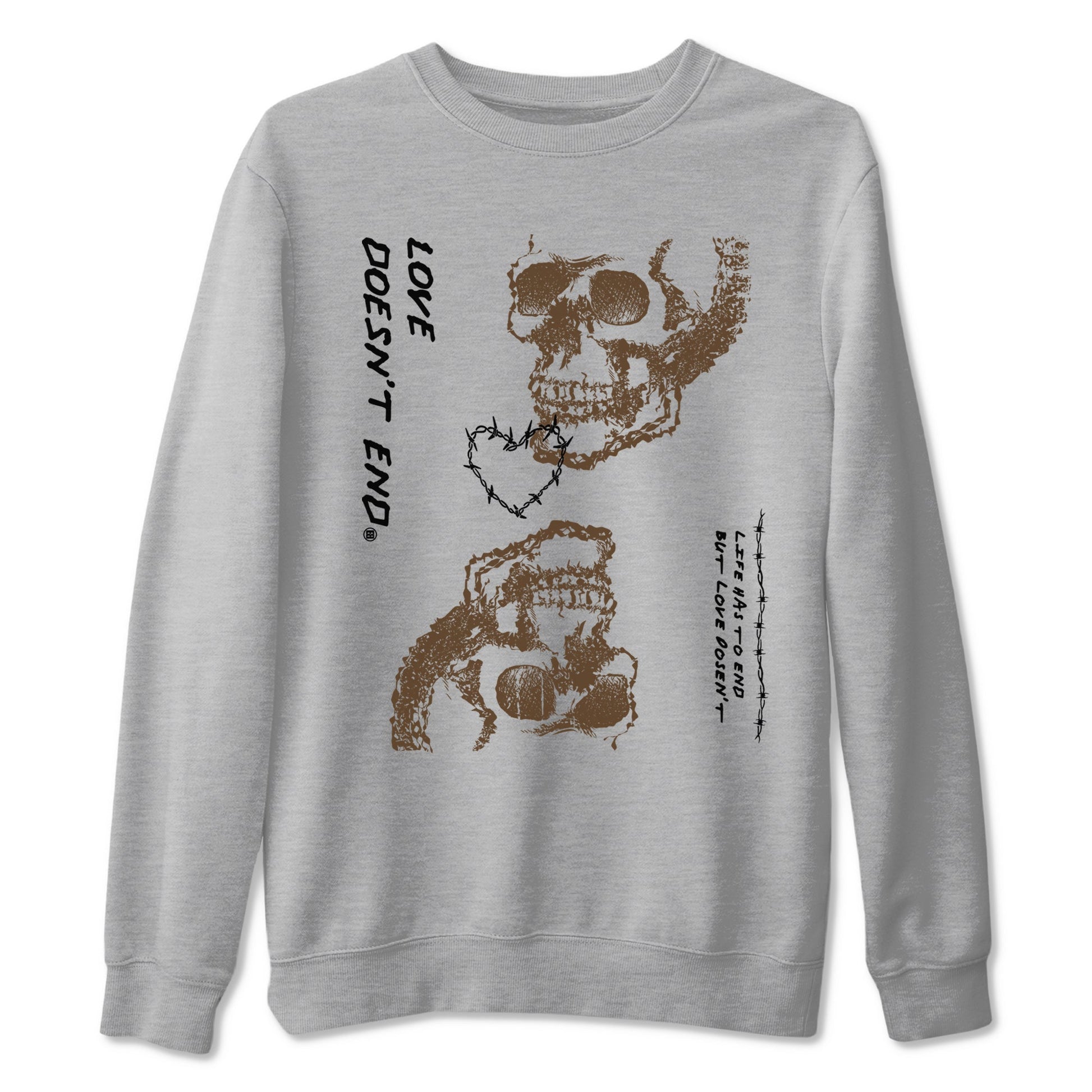 1s Mocha shirts to match jordans Love Doesn't End sneaker match tees Air Jordan 1 Low Mocha SNRT Sneaker Release Tees unisex cotton Heather Grey 2 crew neck shirts