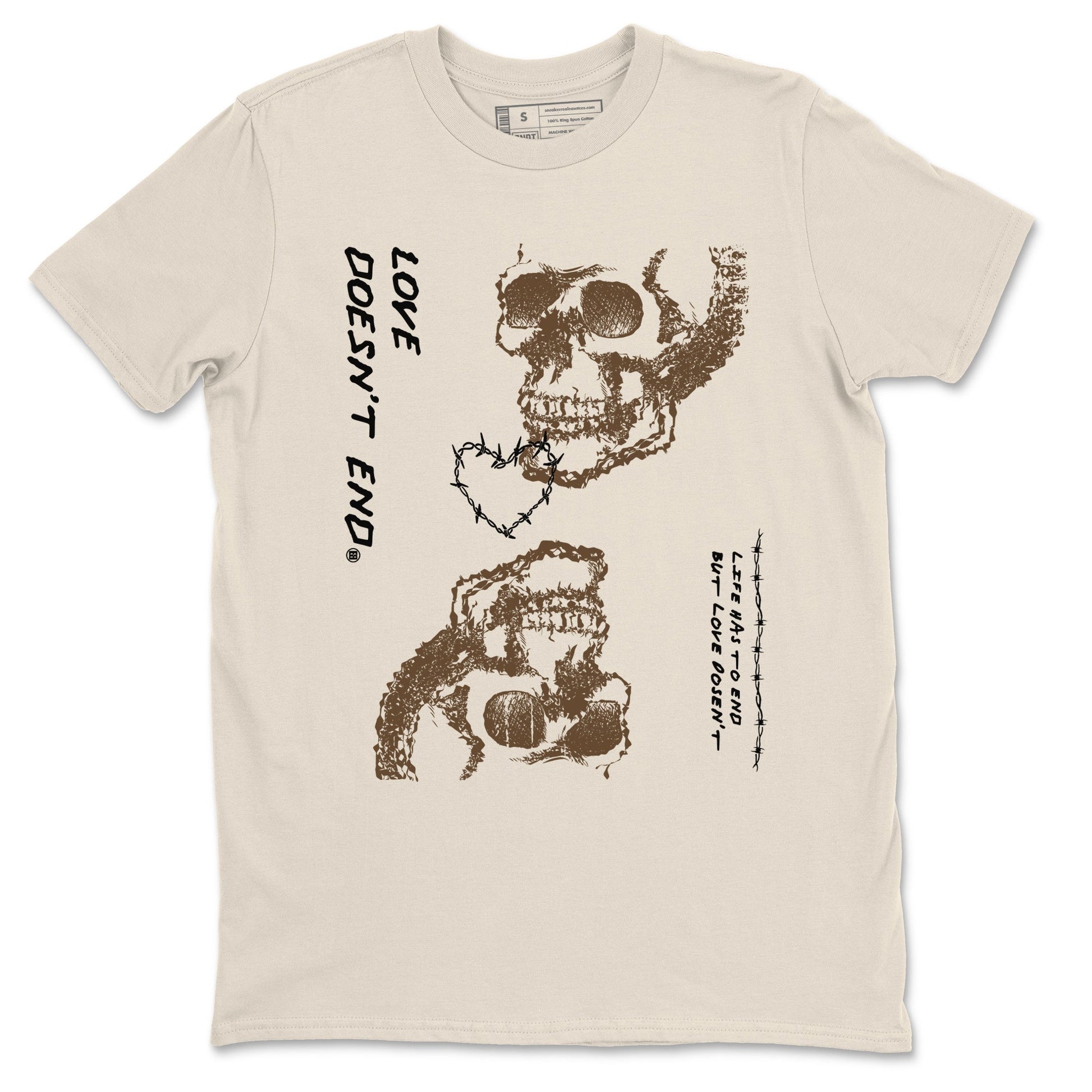 1s Mocha shirts to match jordans Love Doesn't End sneaker match tees Air Jordan 1 Low Mocha SNRT Sneaker Release Tees unisex cotton Natural 2 crew neck shirts