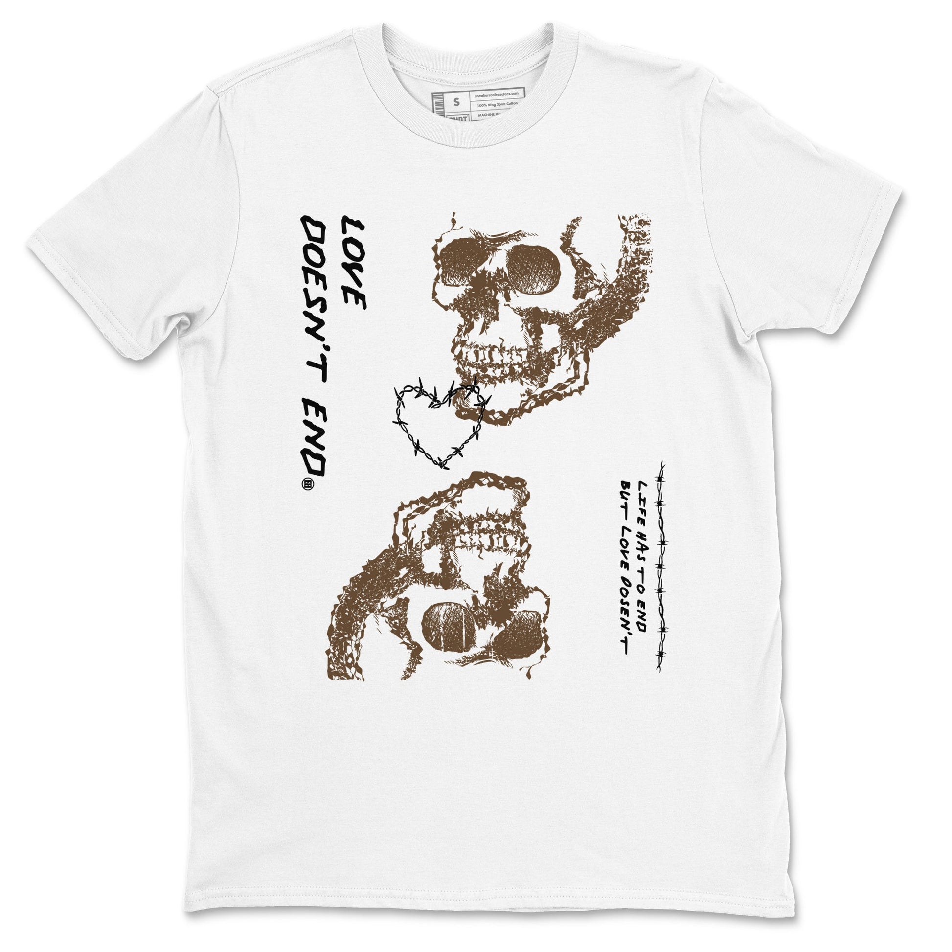 1s Mocha shirts to match jordans Love Doesn't End sneaker match tees Air Jordan 1 Low Mocha SNRT Sneaker Release Tees unisex cotton White 2 crew neck shirts