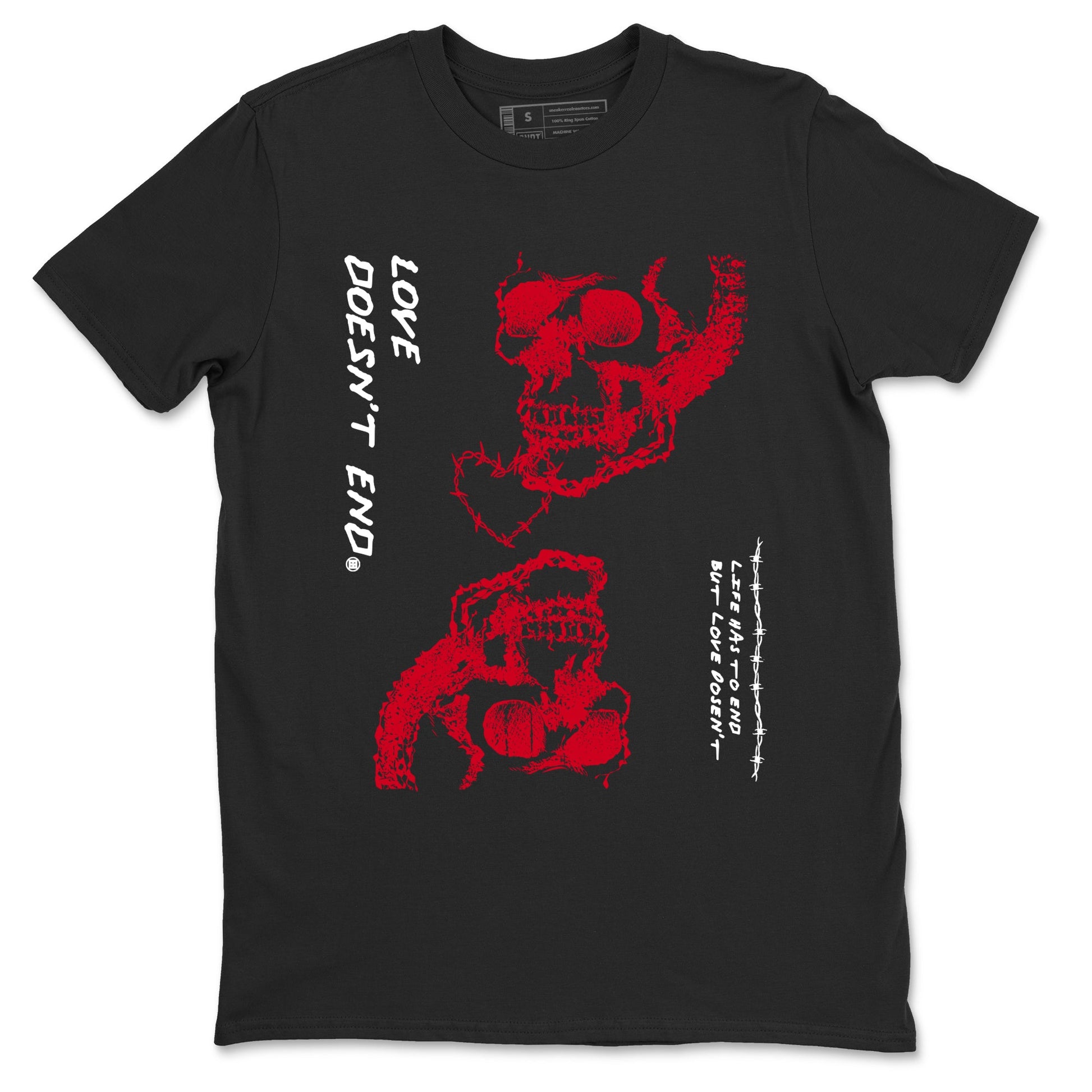 12s Flu Game shirts to match jordans Love Doesn't End best t shirts to wear with jordans AJ12 Retro Flu Game match shoes to clothes SNRT Sneaker Tees unisex cotton Black 2 shirts