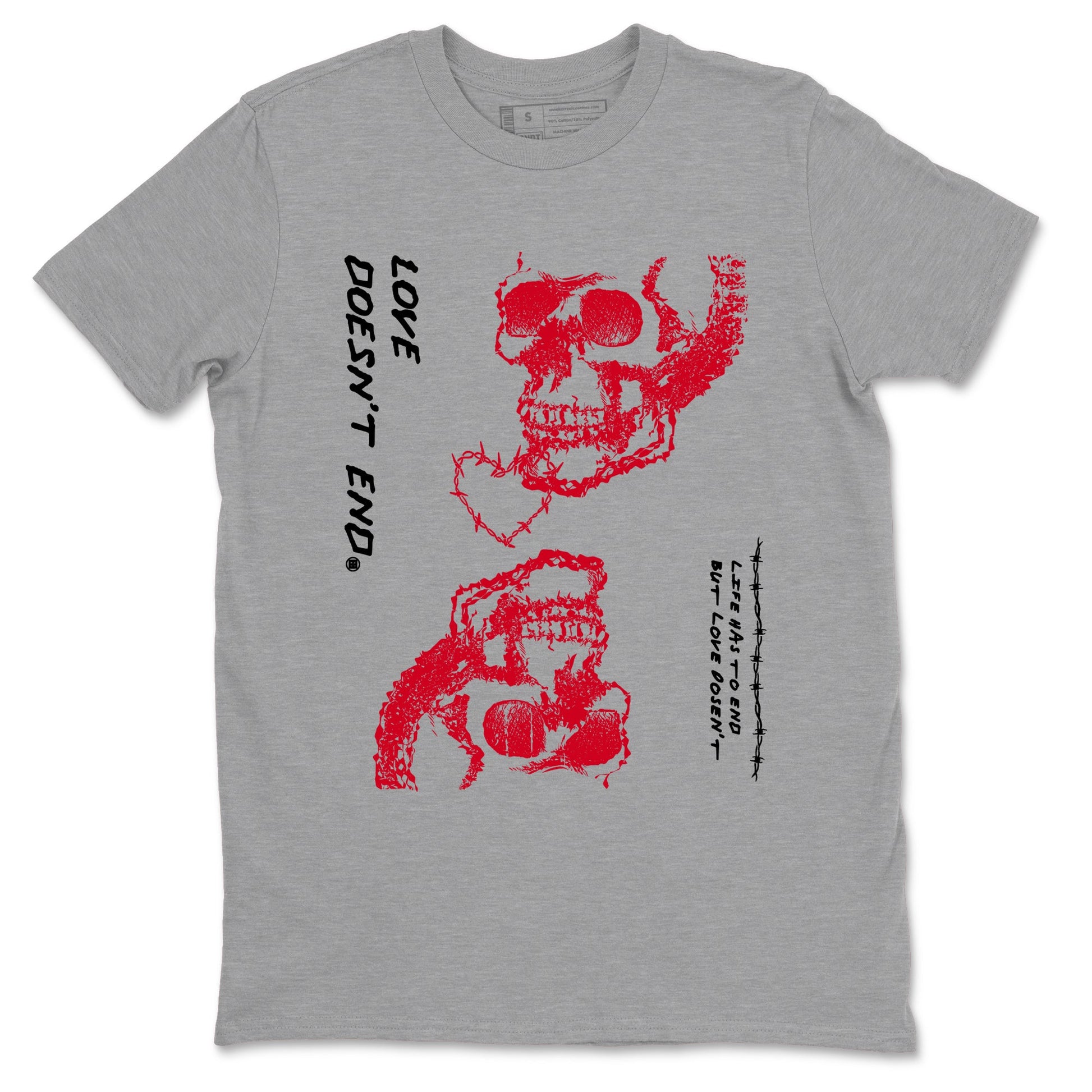 12s Flu Game shirts to match jordans Love Doesn't End best t shirts to wear with jordans AJ12 Retro Flu Game match shoes to clothes SNRT Sneaker Tees unisex cotton Heather Grey 2 shirts